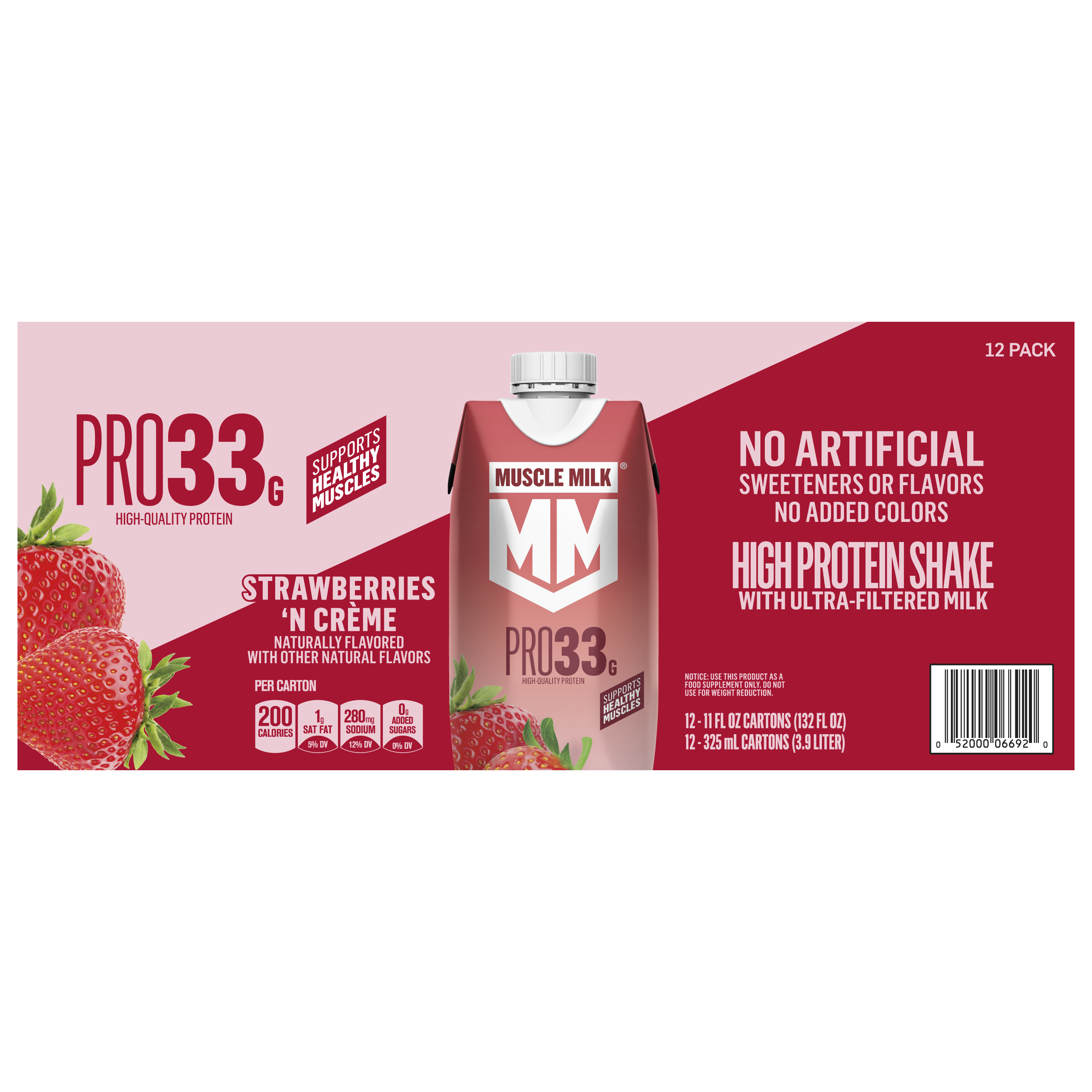Muscle Milk, Pro33, Strawberries 'N Creme Flavored, High Protein Shake thumbnail