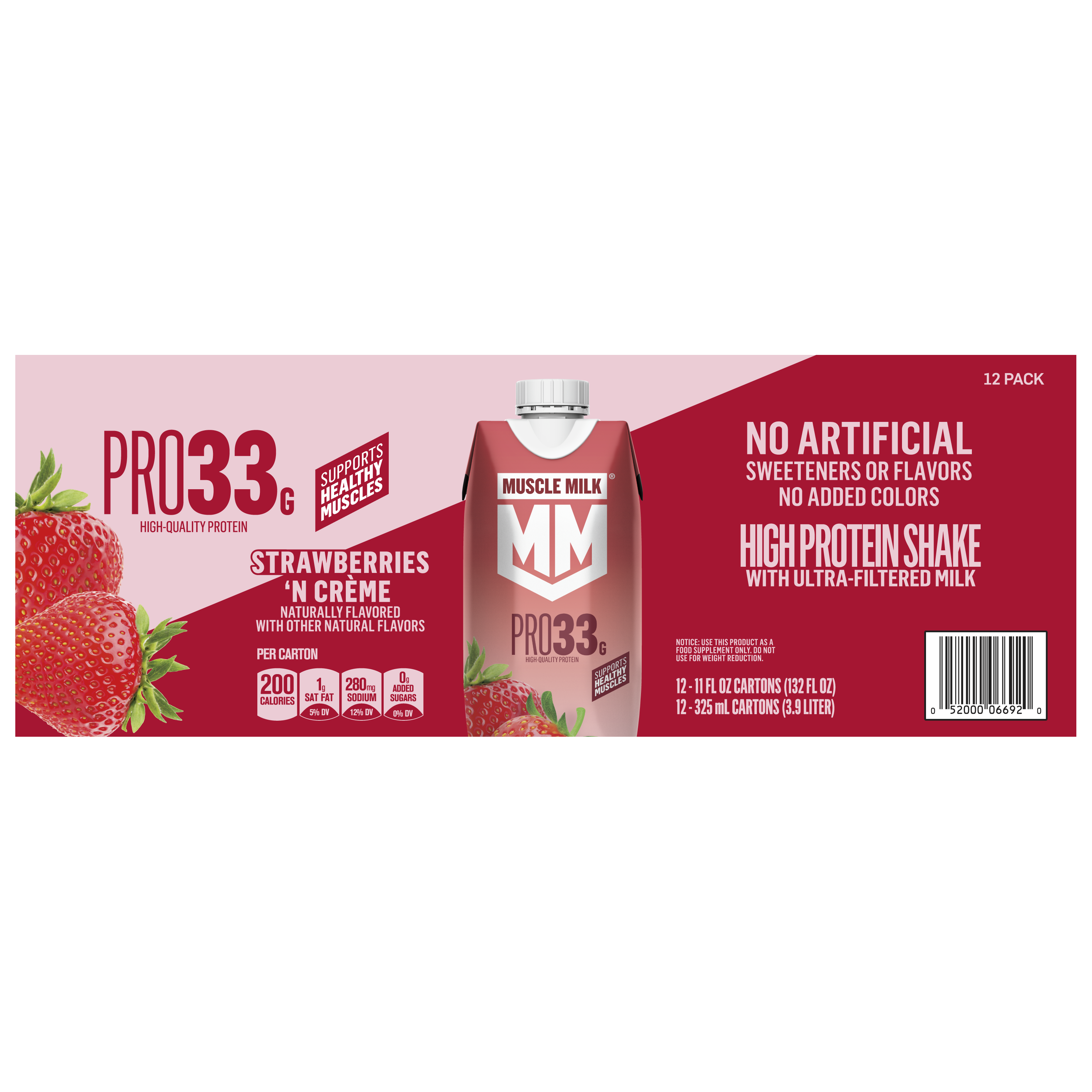 Muscle Milk, Pro33, Strawberries 'N Creme Flavored, High Protein Shake thumbnail