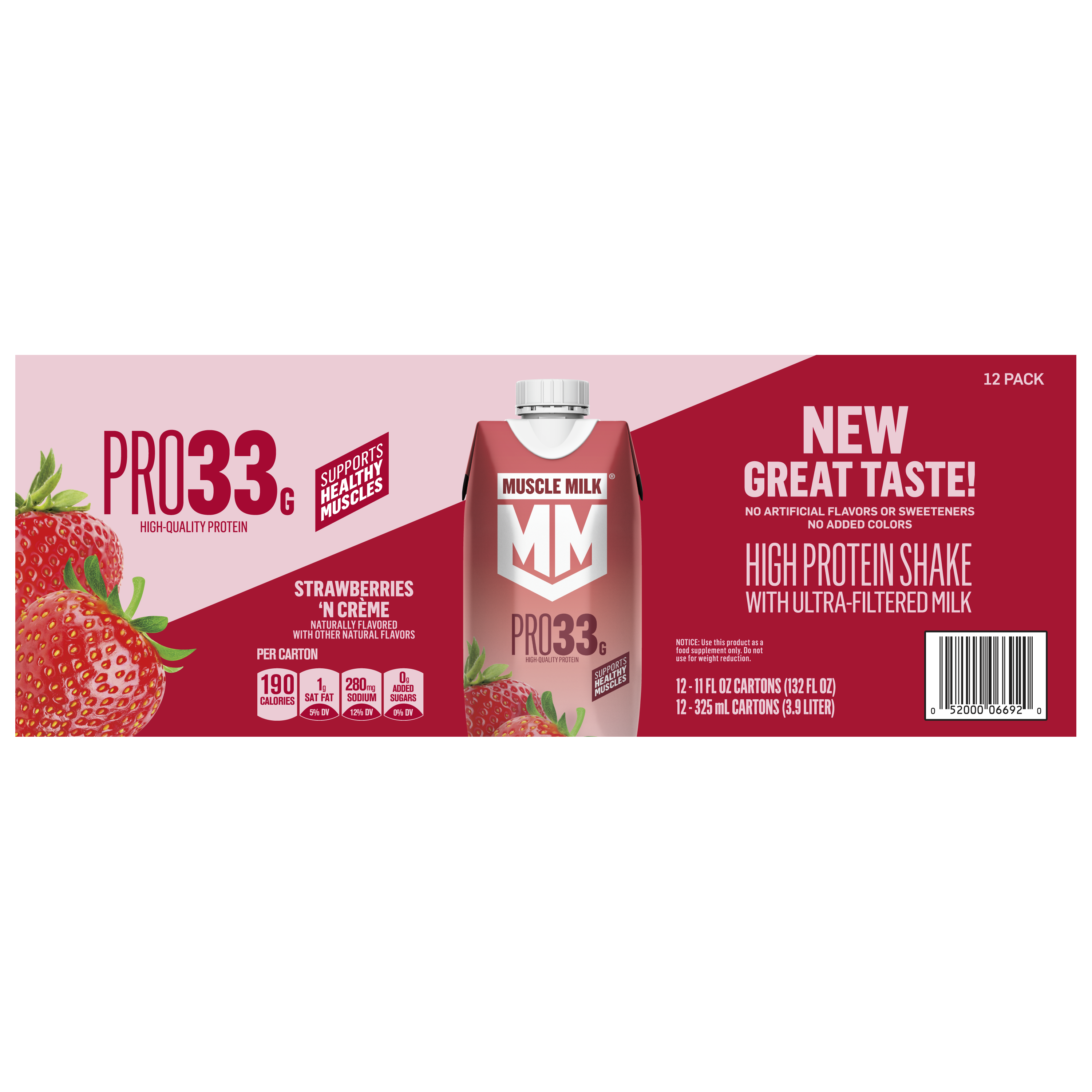 Muscle Milk, Pro33, Strawberries 'N Creme Flavored, High Protein Shake thumbnail