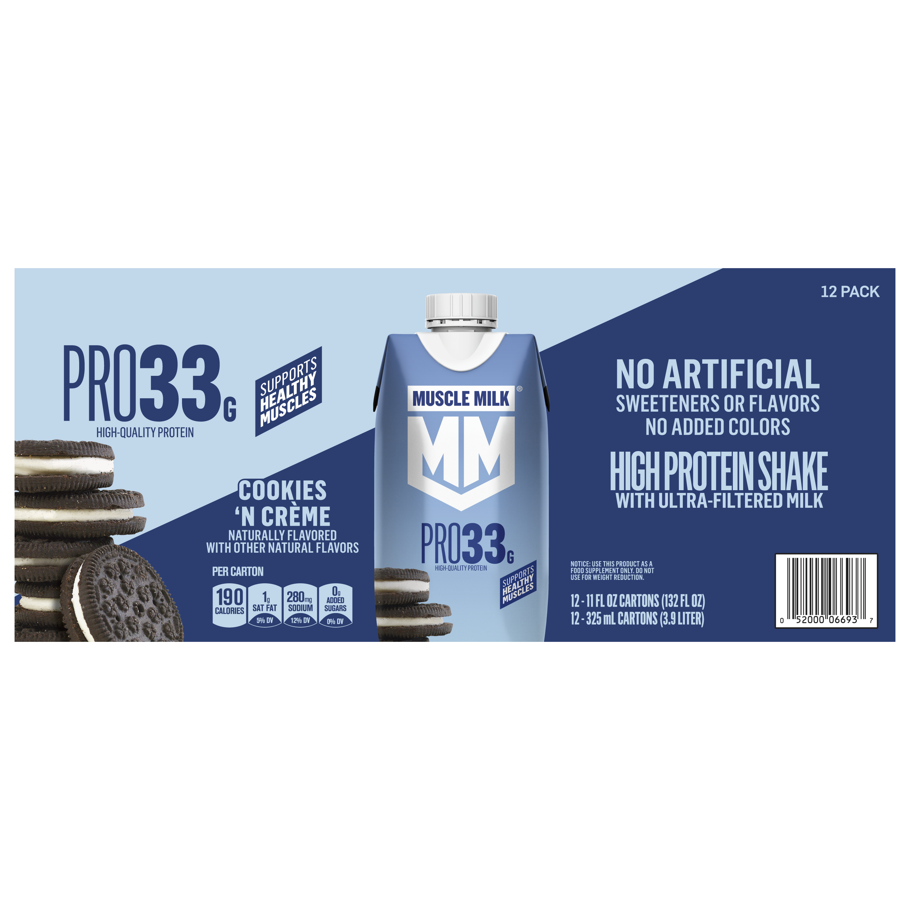 Muscle Milk, Pro33, Cookies 'N Creme Flavored, High Protein Shake