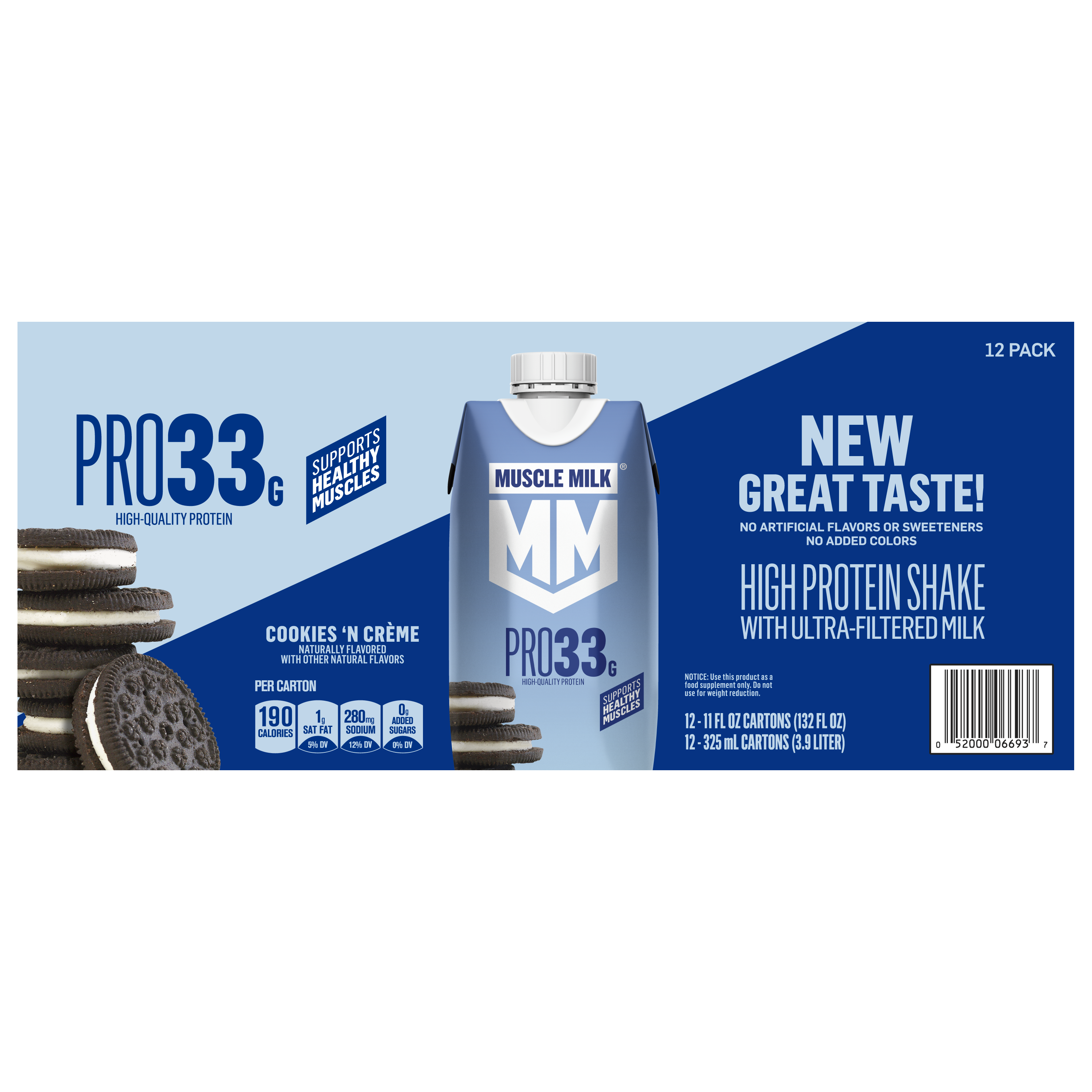 Muscle Milk, Cookies 'N Creme Flavored, High Protein Shake