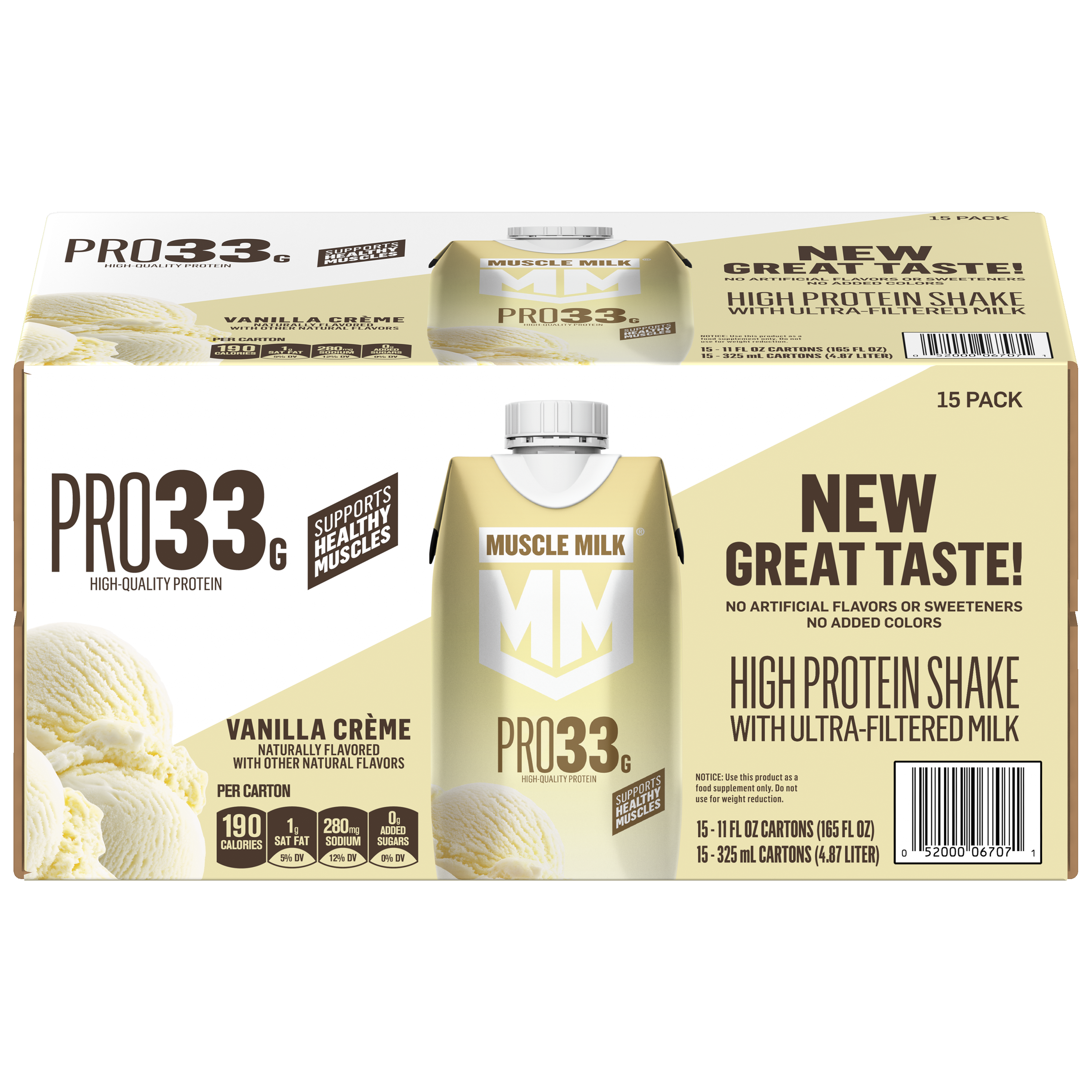 Muscle Milk, Pro33, Vanilla Creme Flavored, High Protein Shake