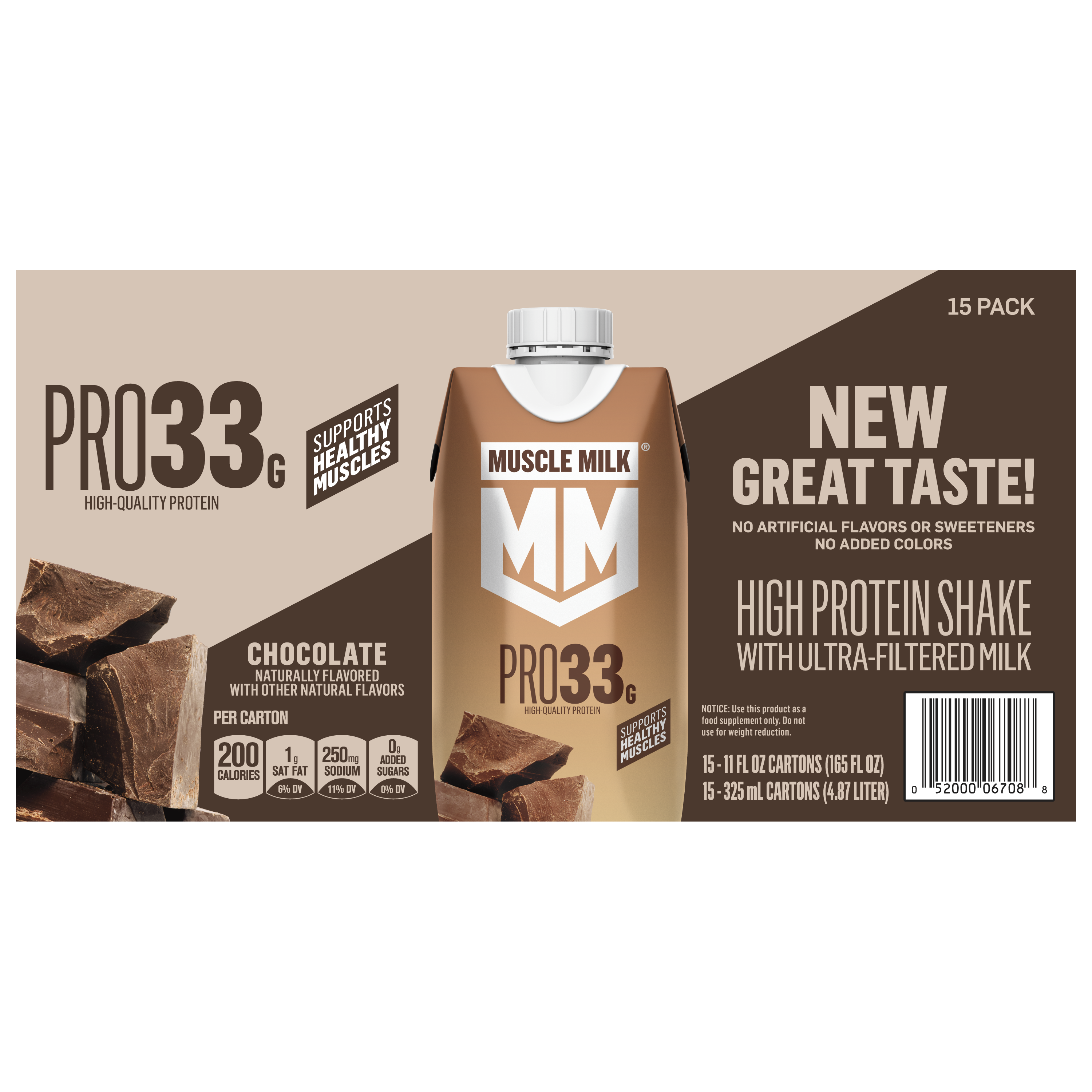 Muscle Milk, Pro33, Chocolate Flavored, High Protein Shake