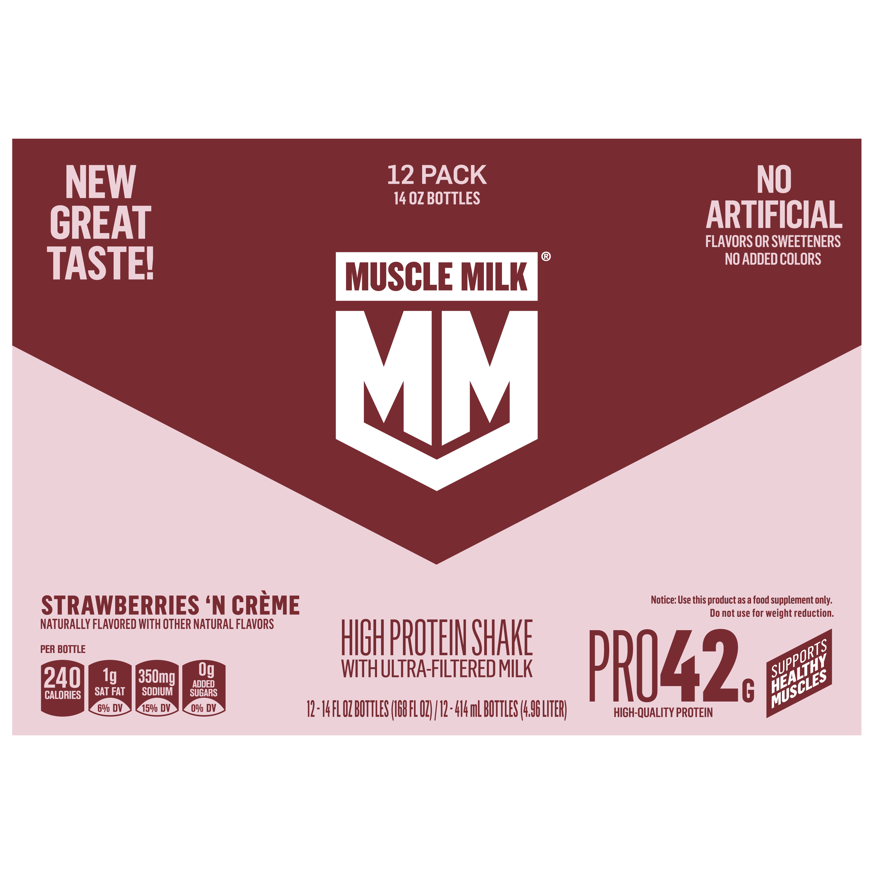 Muscle Milk, Pro42, Strawberries 'N Creme Flavored, High Protein Shake thumbnail