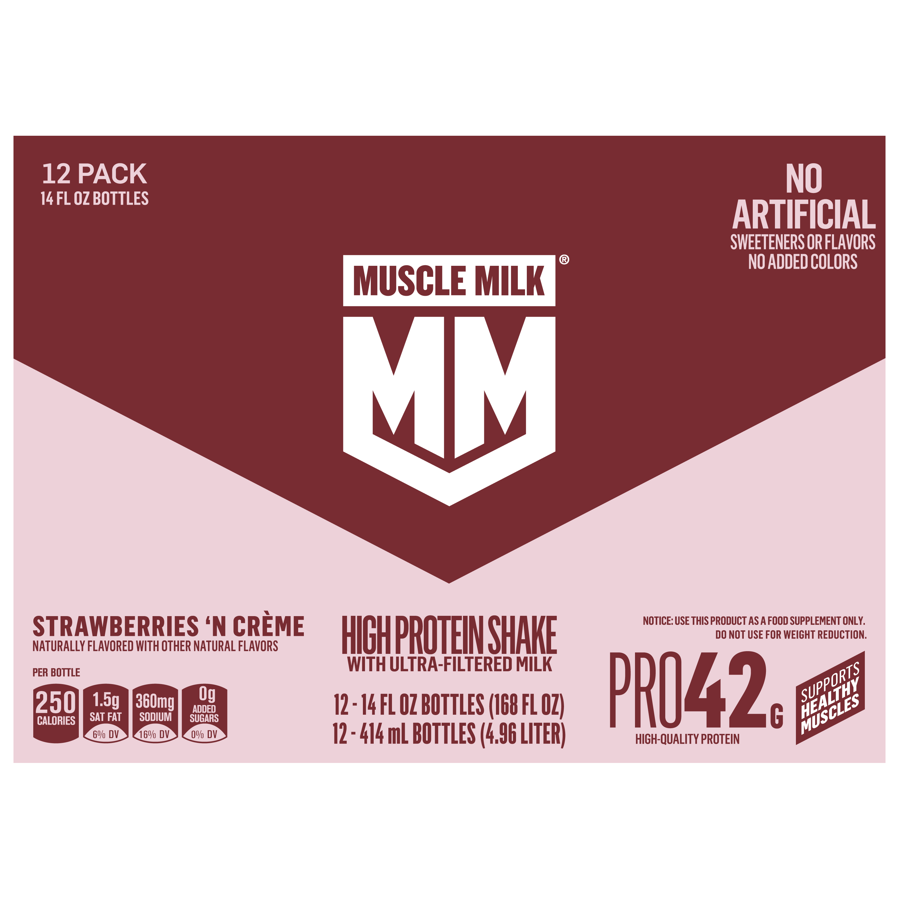 Muscle Milk, Pro42, Strawberries 'N Creme Flavored, High Protein Shake
