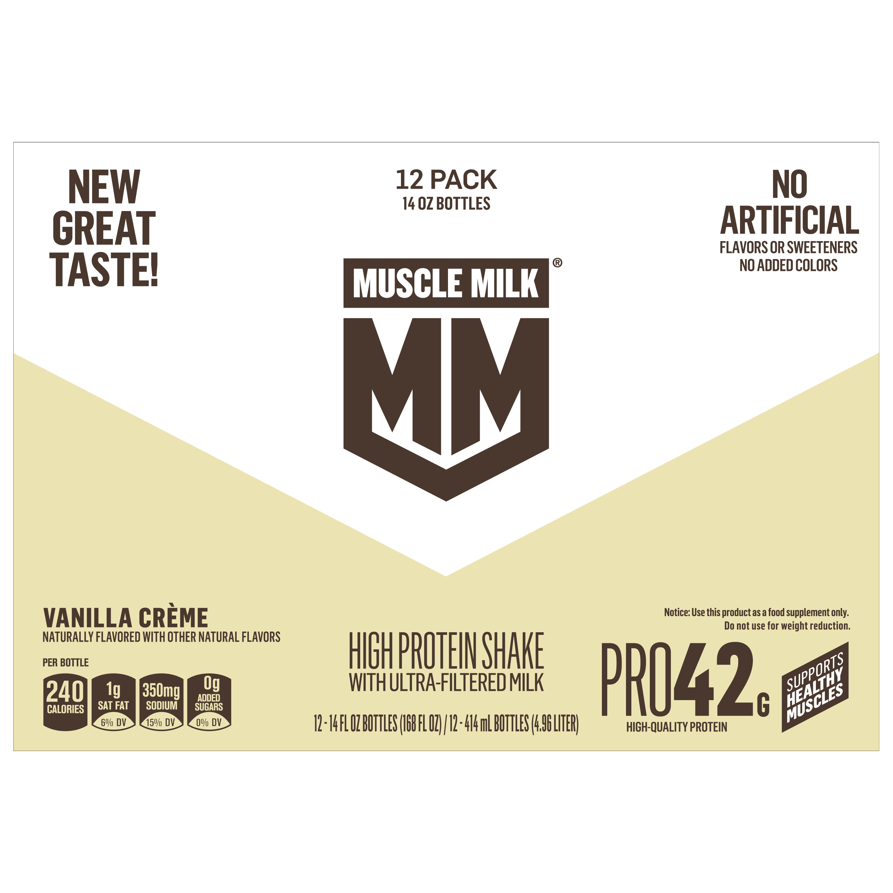 Muscle Milk, Pro42, Vanilla Creme Flavored, High Protein Shake