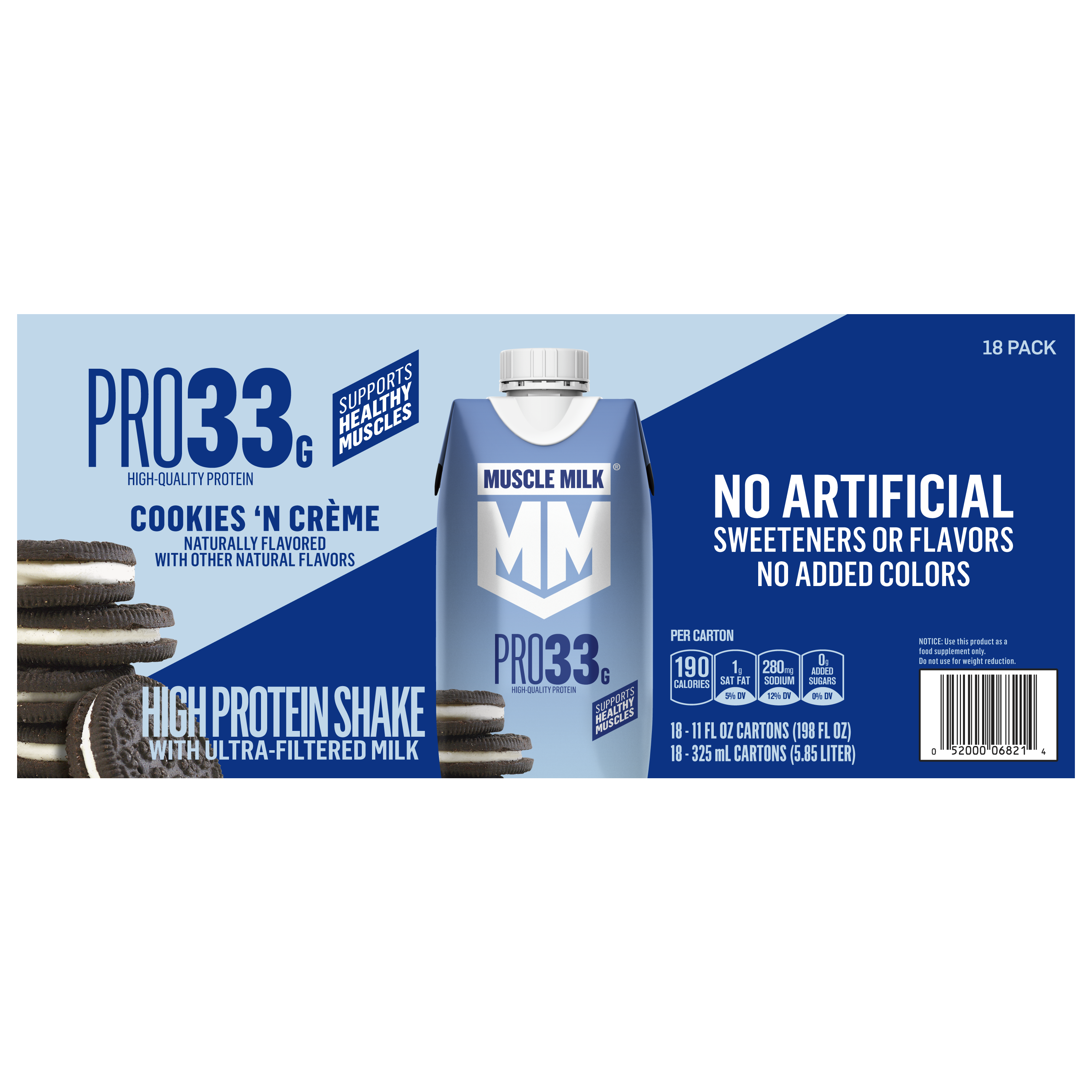 Muscle Milk, Pro33, Cookies 'N Creme Flavored, High Protein Shake
