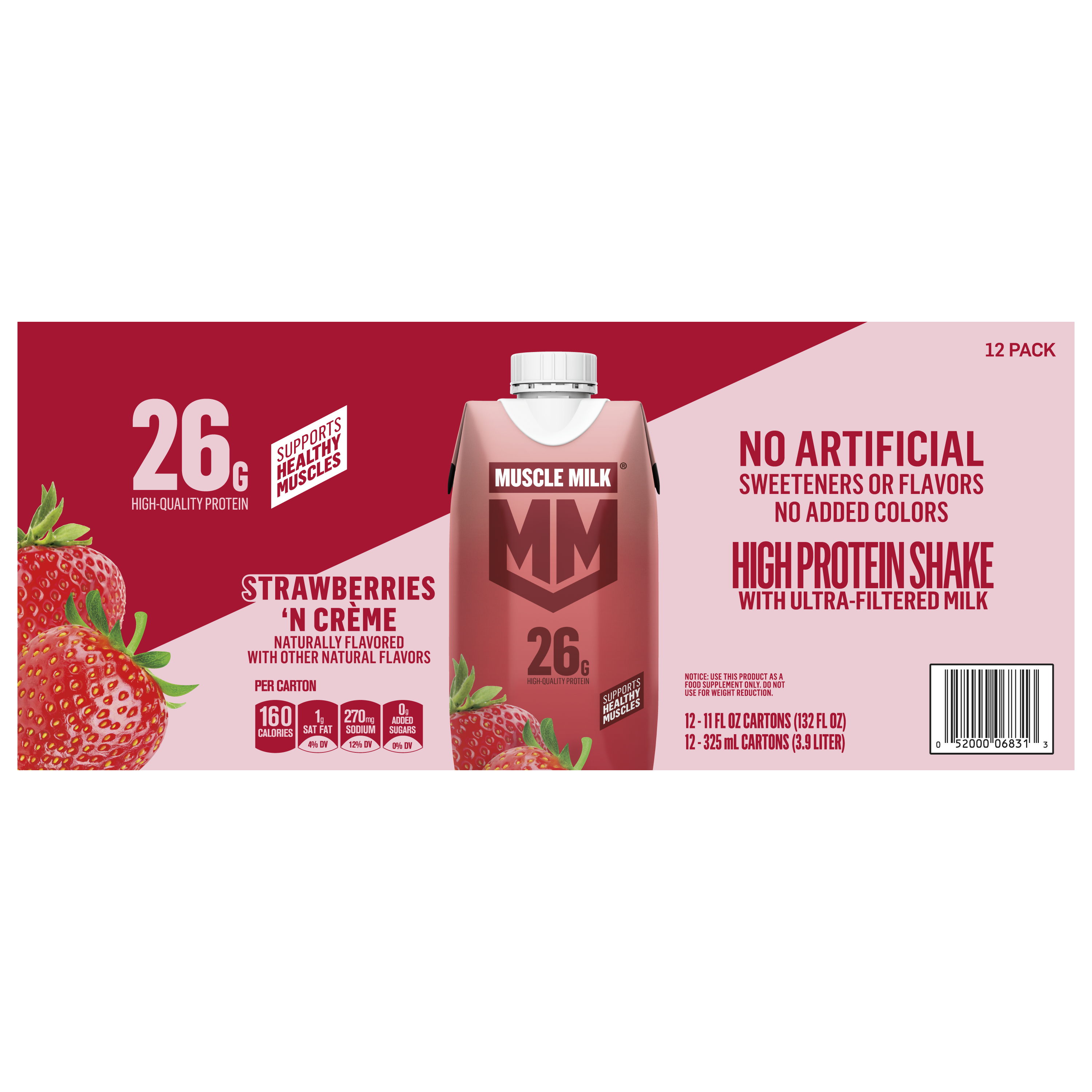 Muscle Milk, Strawberries 'N Creme Flavored, High Protein Shake