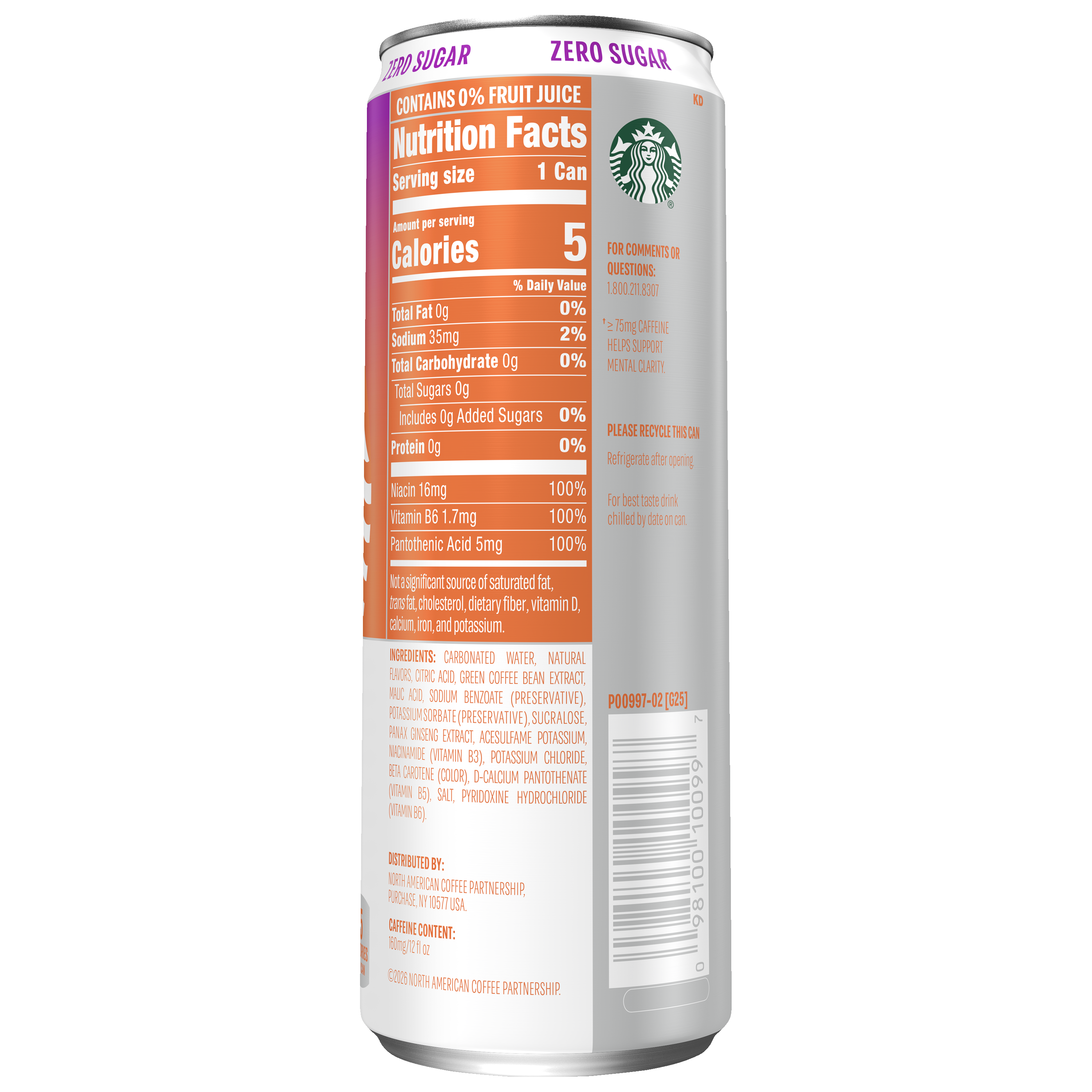 Starbucks, Iced Energy, Zero Sugar, Tropical Peach Flavored, Sparkling Energy Drink thumbnail
