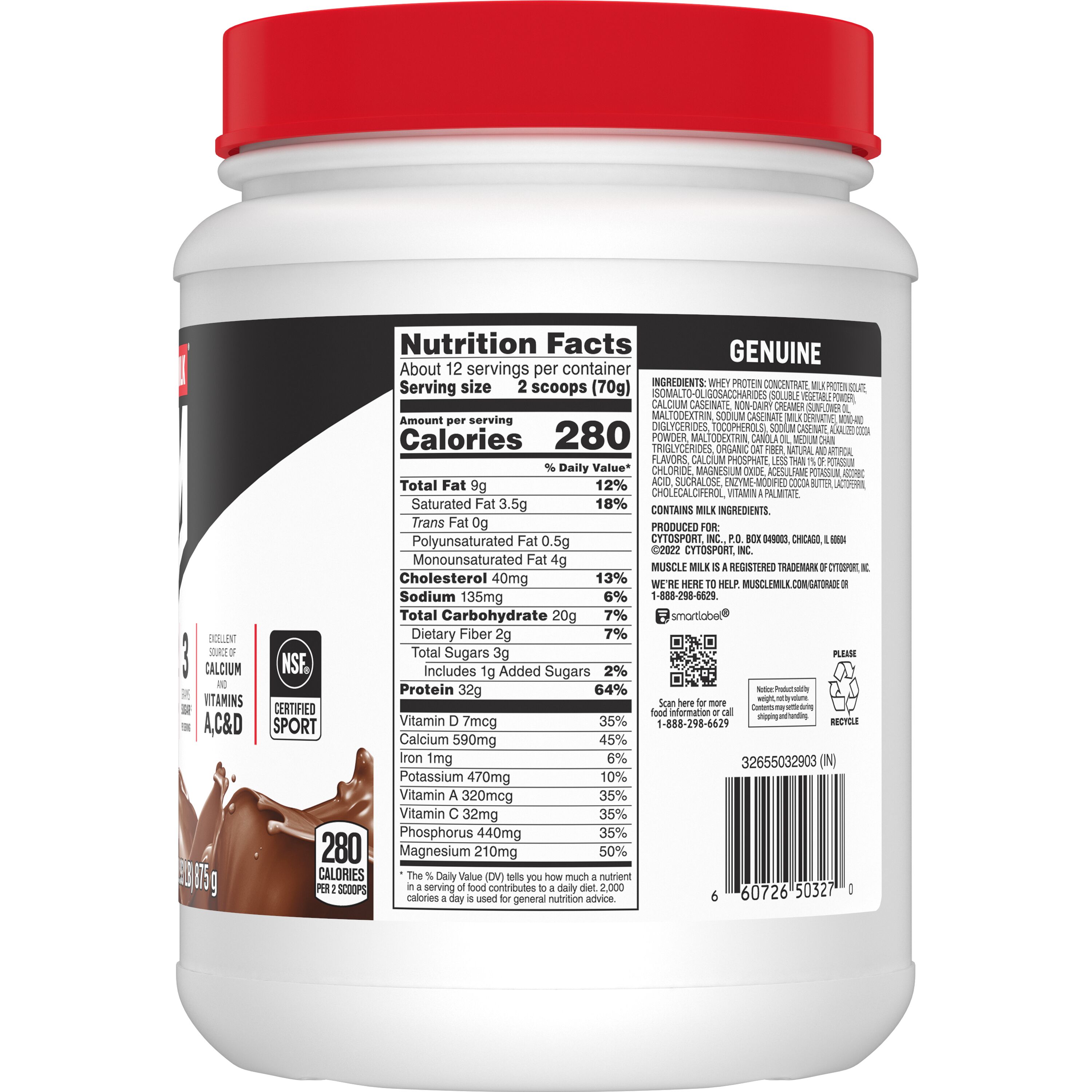 Muscle Milk, Genuine, Chocolate Artificially Flavored, Protein Powder thumbnail