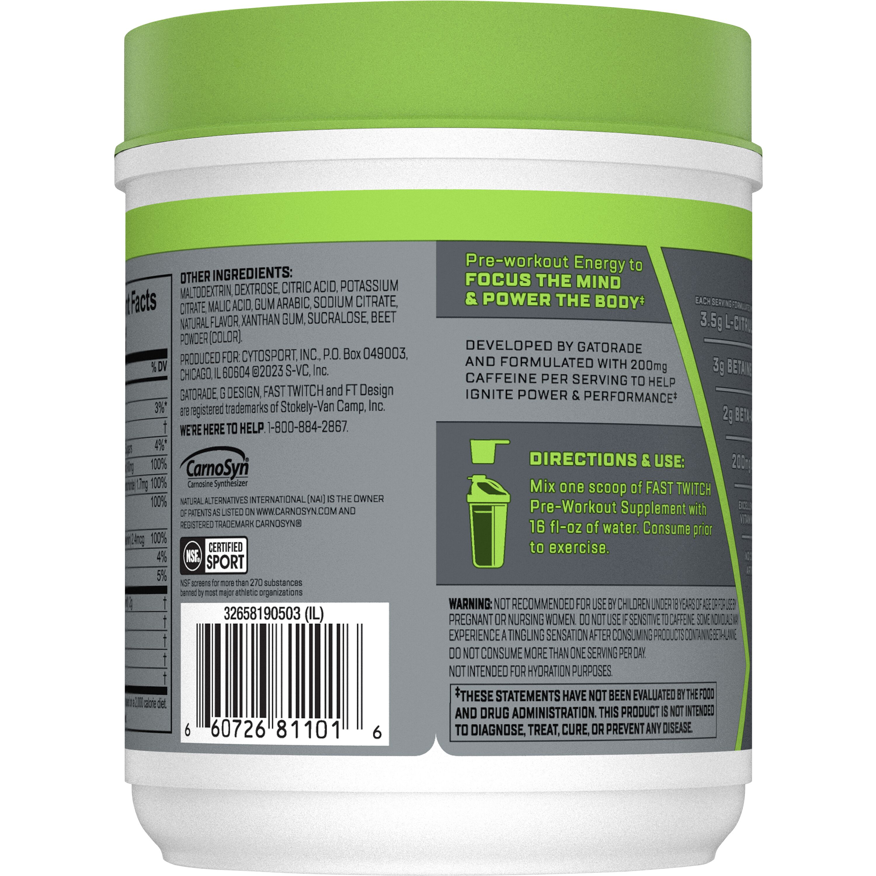 Cytosport, Fast Twitch, Fruit Punch Artificially Flavored, Pre-Workout Supplement thumbnail