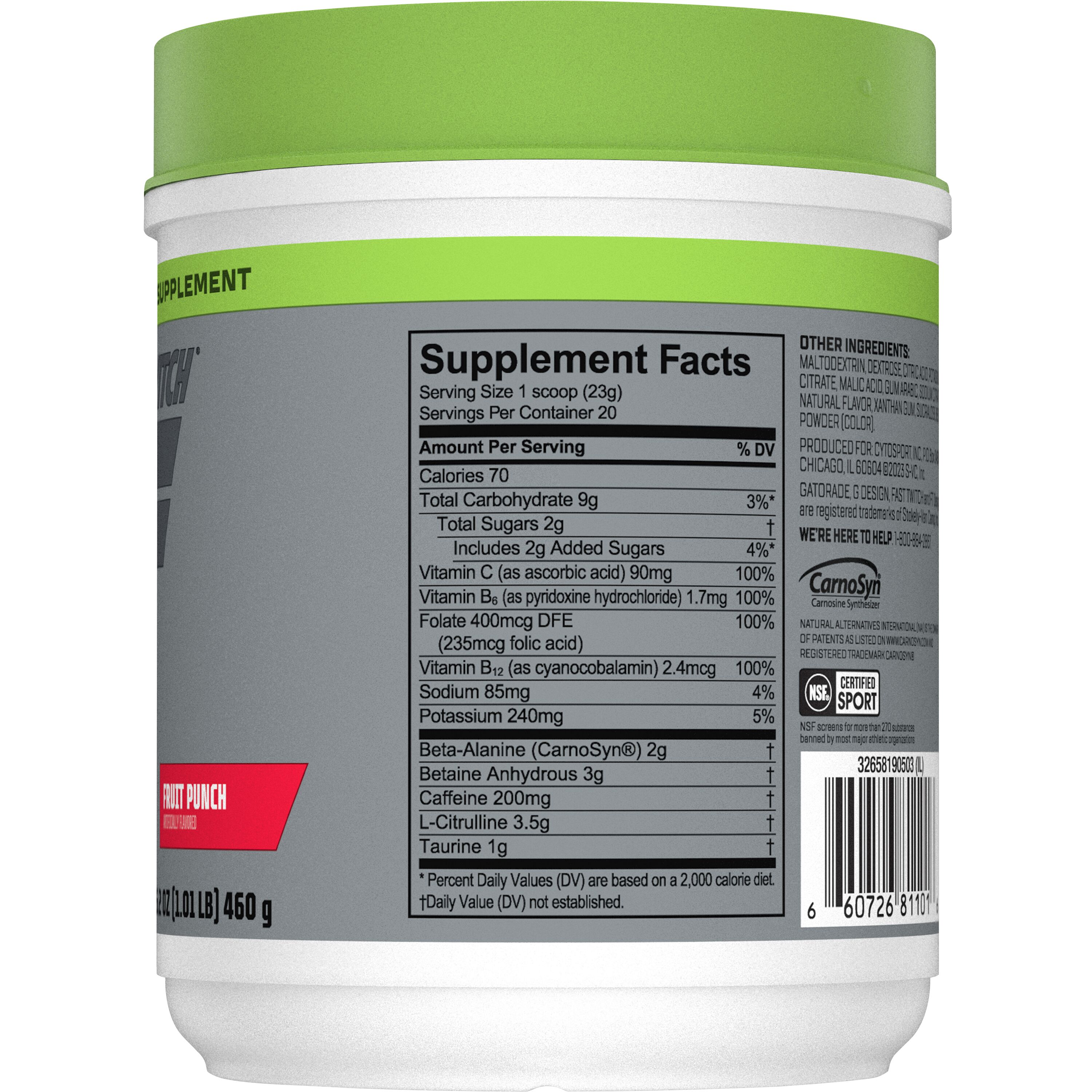 Cytosport, Fast Twitch, Fruit Punch Artificially Flavored, Pre-Workout Supplement thumbnail