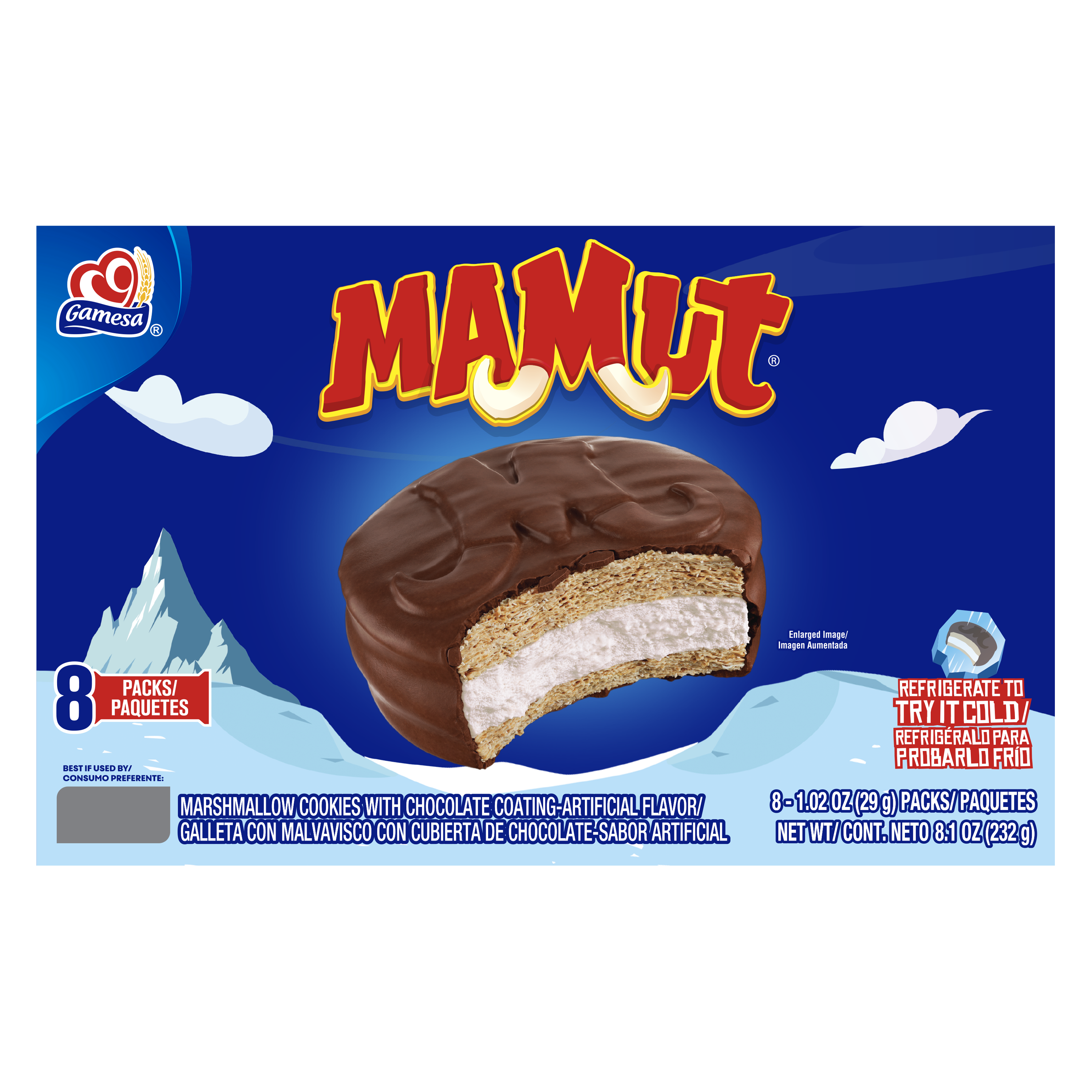 Gamesa, Mamut, Marshmallow Cookies With Artificially Flavored Chocolate Coating