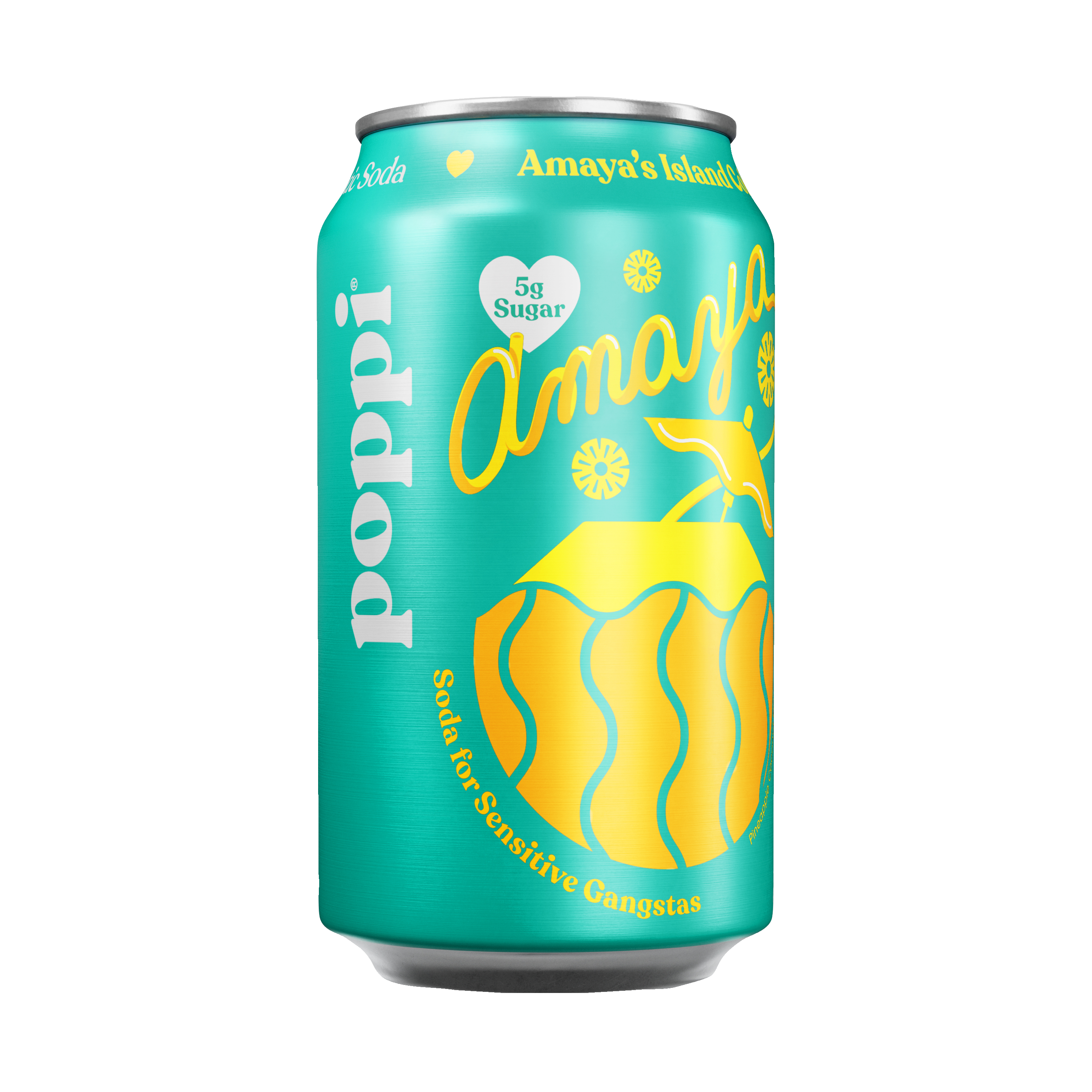 poppi, Amaya’s Island Colada, Pineapple Coconut Flavored, Prebiotic Soda