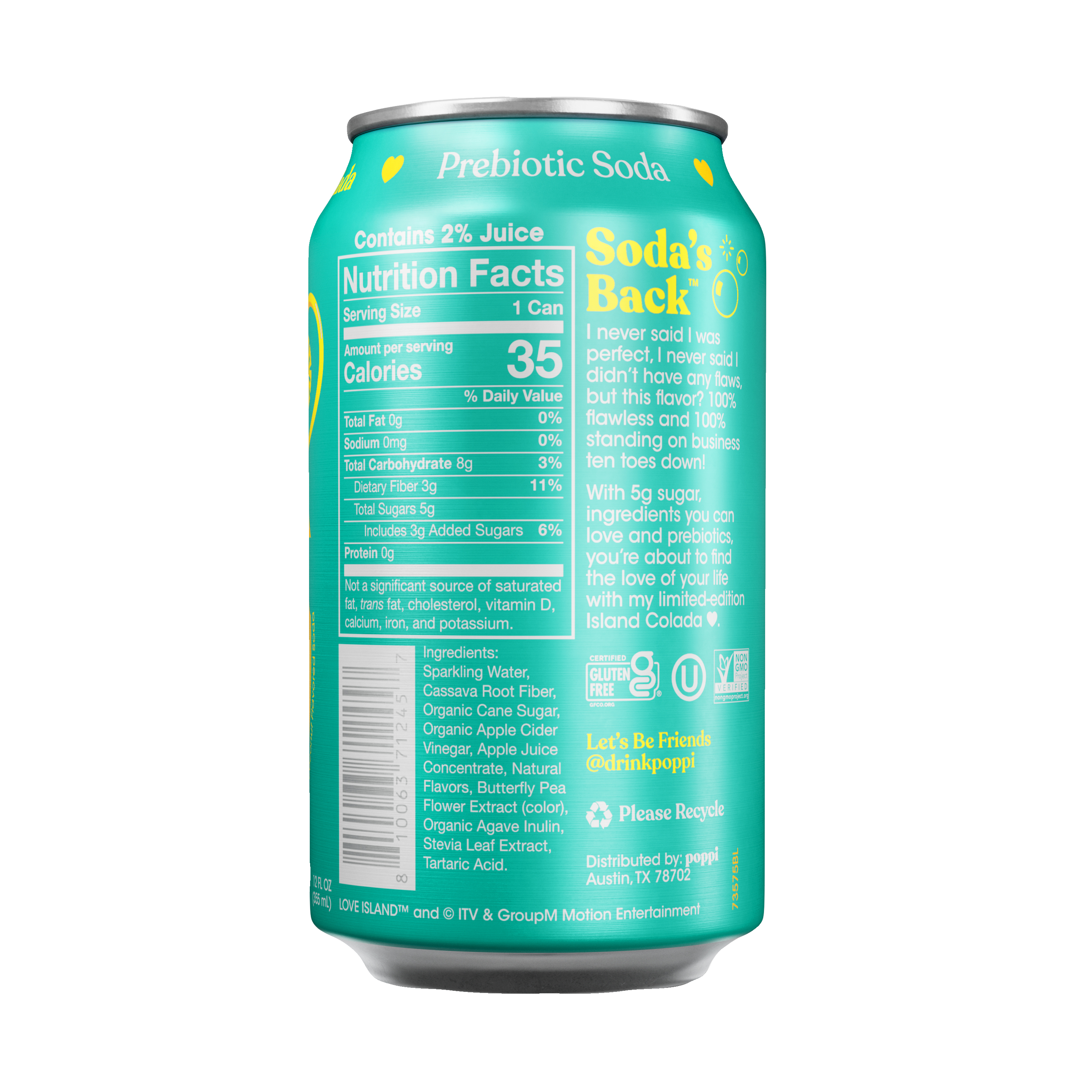 poppi, Amaya’s Island Colada, Pineapple Coconut Flavored, Prebiotic Soda thumbnail