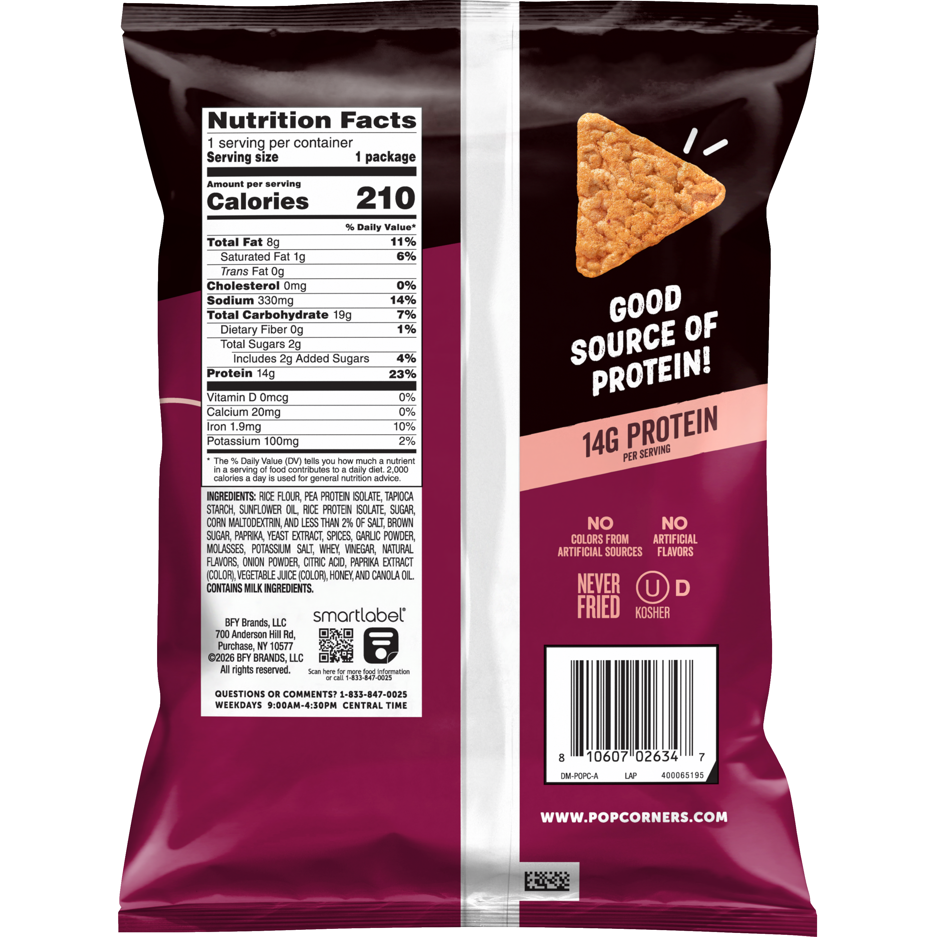 PopCorners, Protein, Hickory BBQ Flavored, Popped Rice And Pea Protein Snacks thumbnail