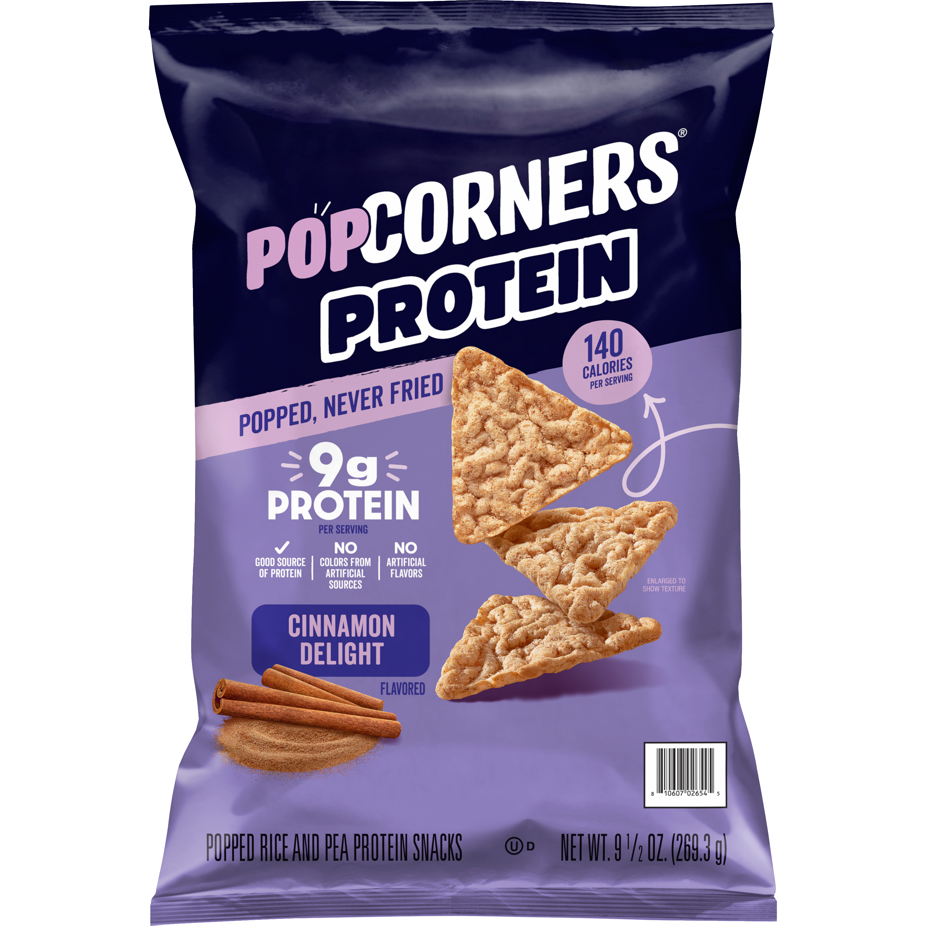 PopCorners, Protein, Cinnamon Delight Flavored, Popped Rice And Pea Protein Snacks