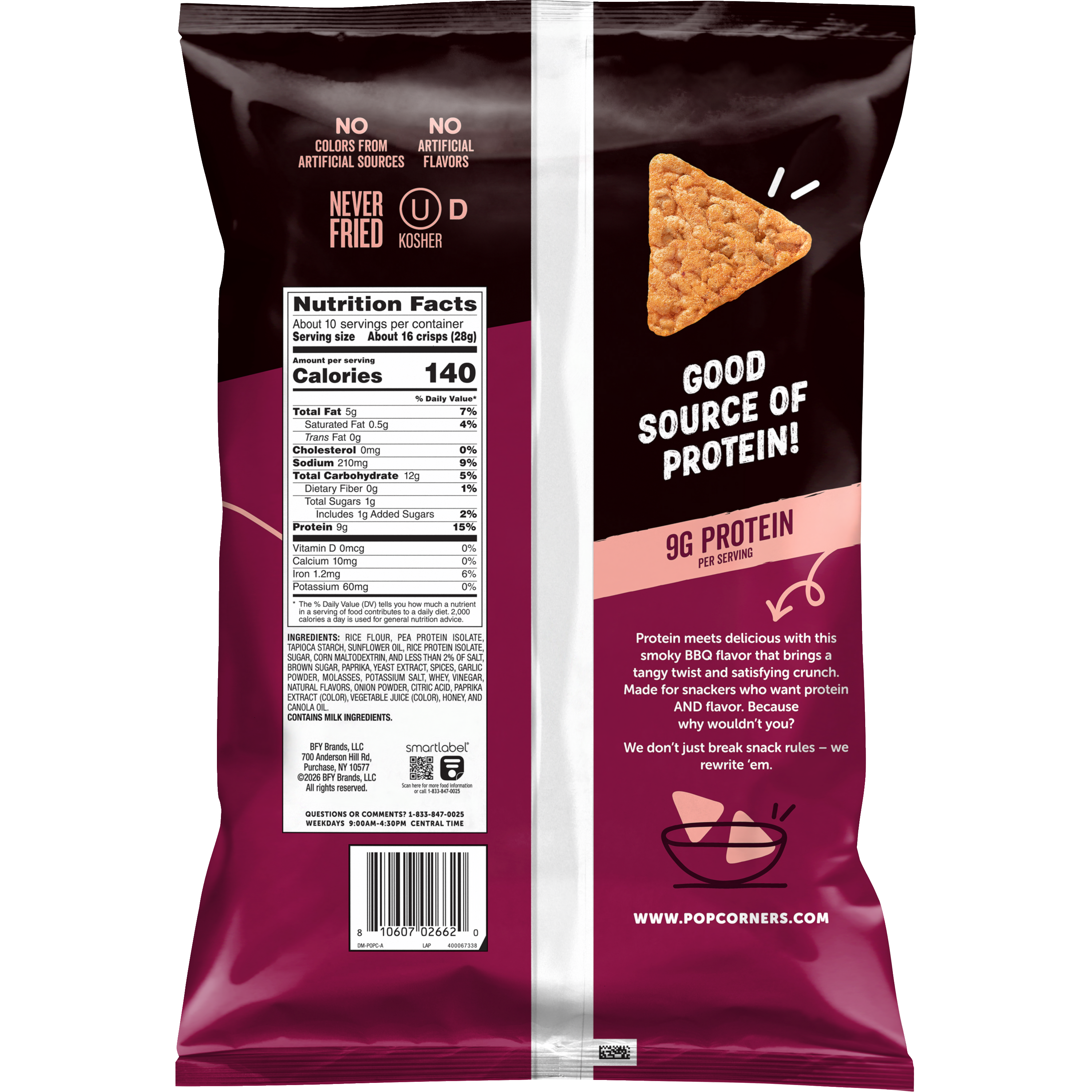 PopCorners, Protein, Hickory BBQ Flavored, Popped Rice And Pea Protein Snacks thumbnail