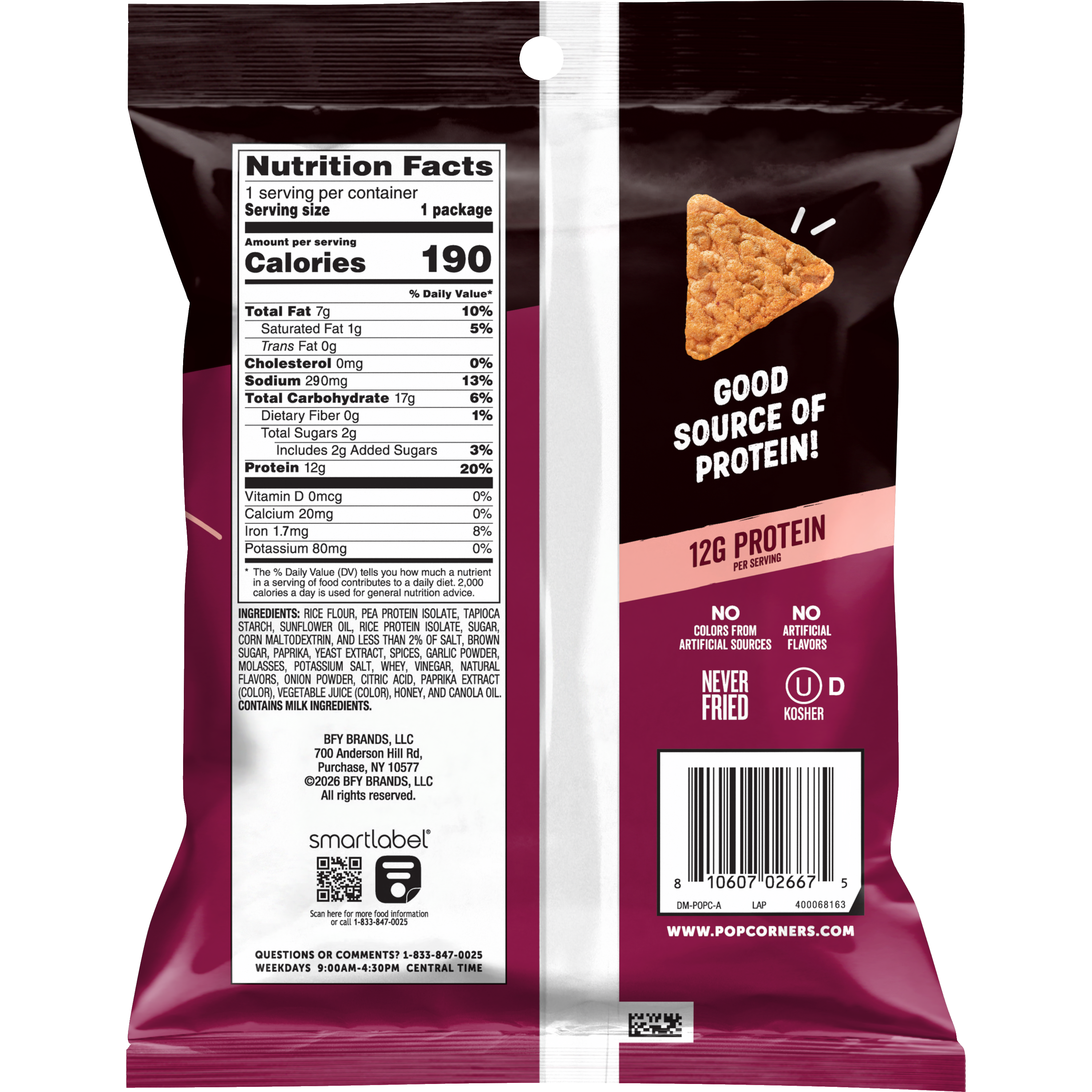 PopCorners, Protein, Hickory BBQ Flavored, Popped Rice And Pea Protein Snacks thumbnail