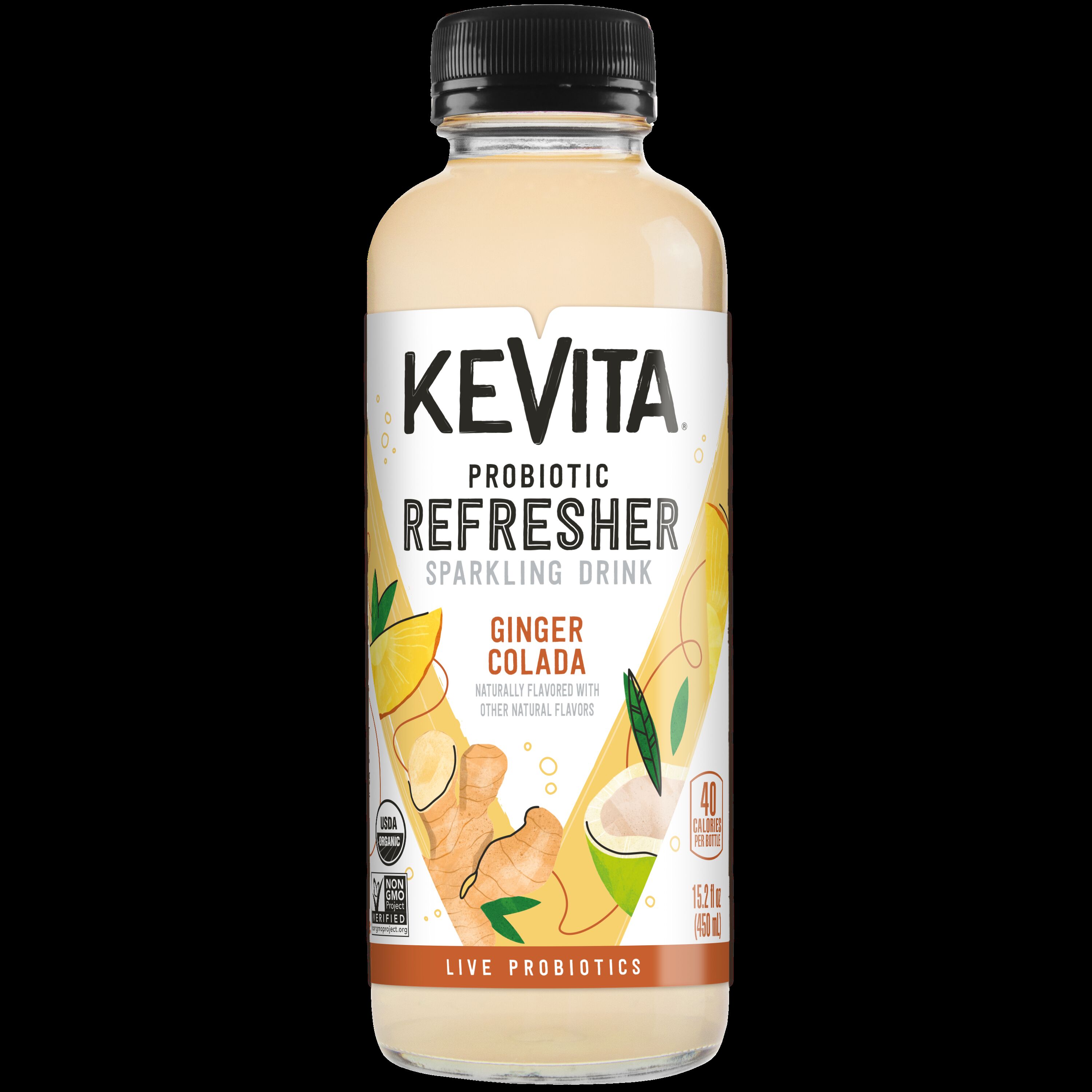 Kevita, Probiotic Refresher, Ginger Colada Flavored, Sparkling Drink