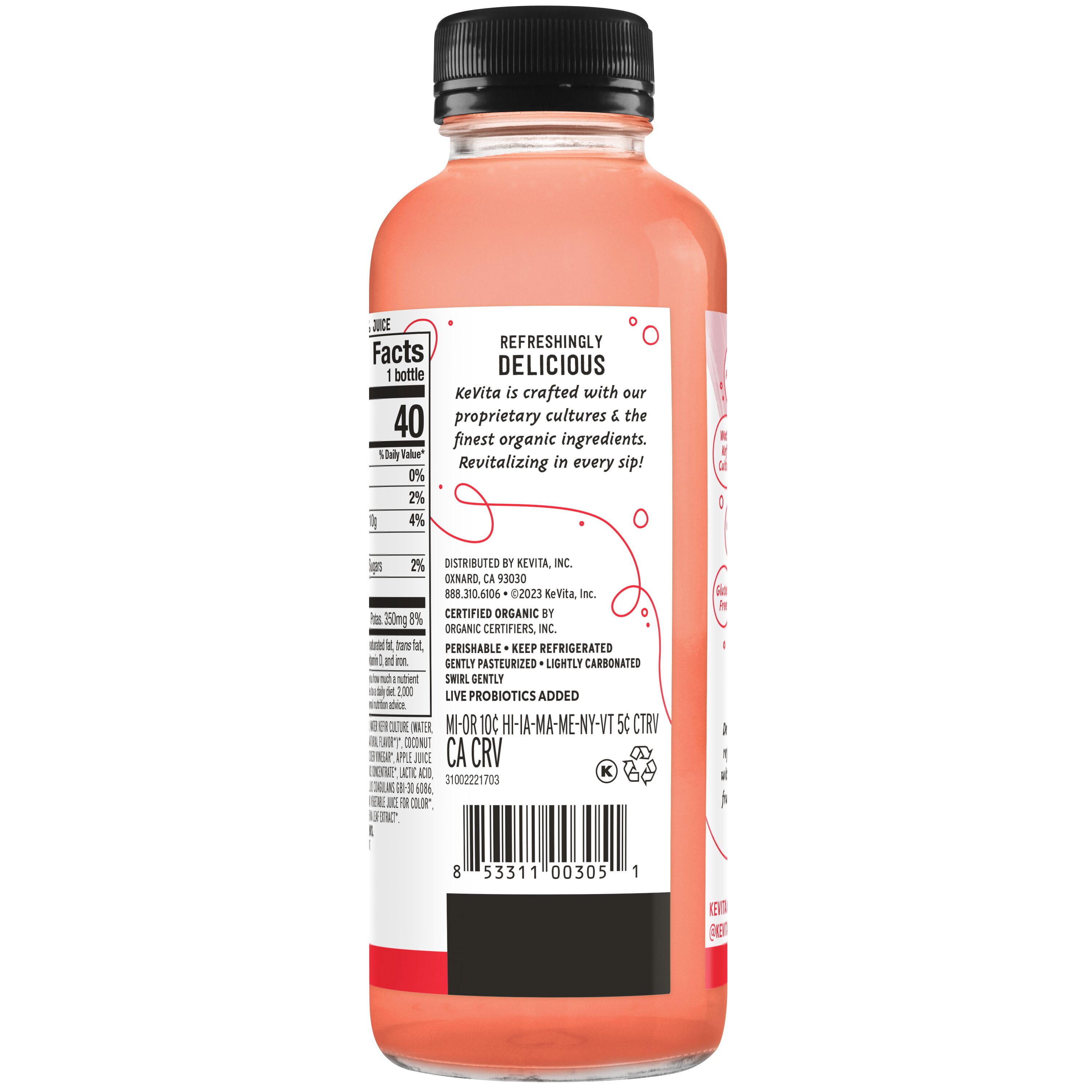 Kevita, Probiotic Refresher, Strawberry Acai Coconut Flavored, Sparkling Drink thumbnail