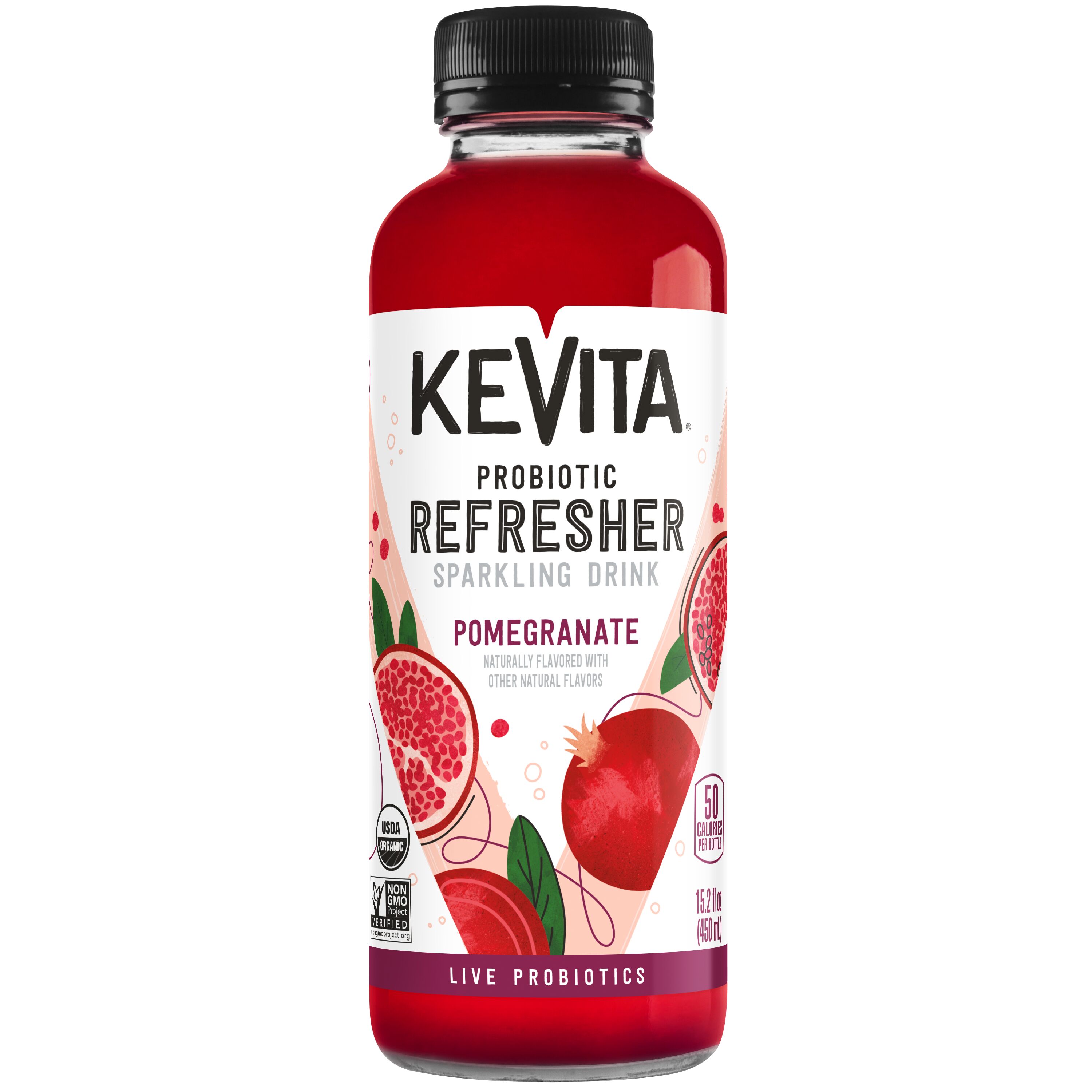 Kevita, Probiotic Refresher, Pomegranate Flavored, Sparkling Drink