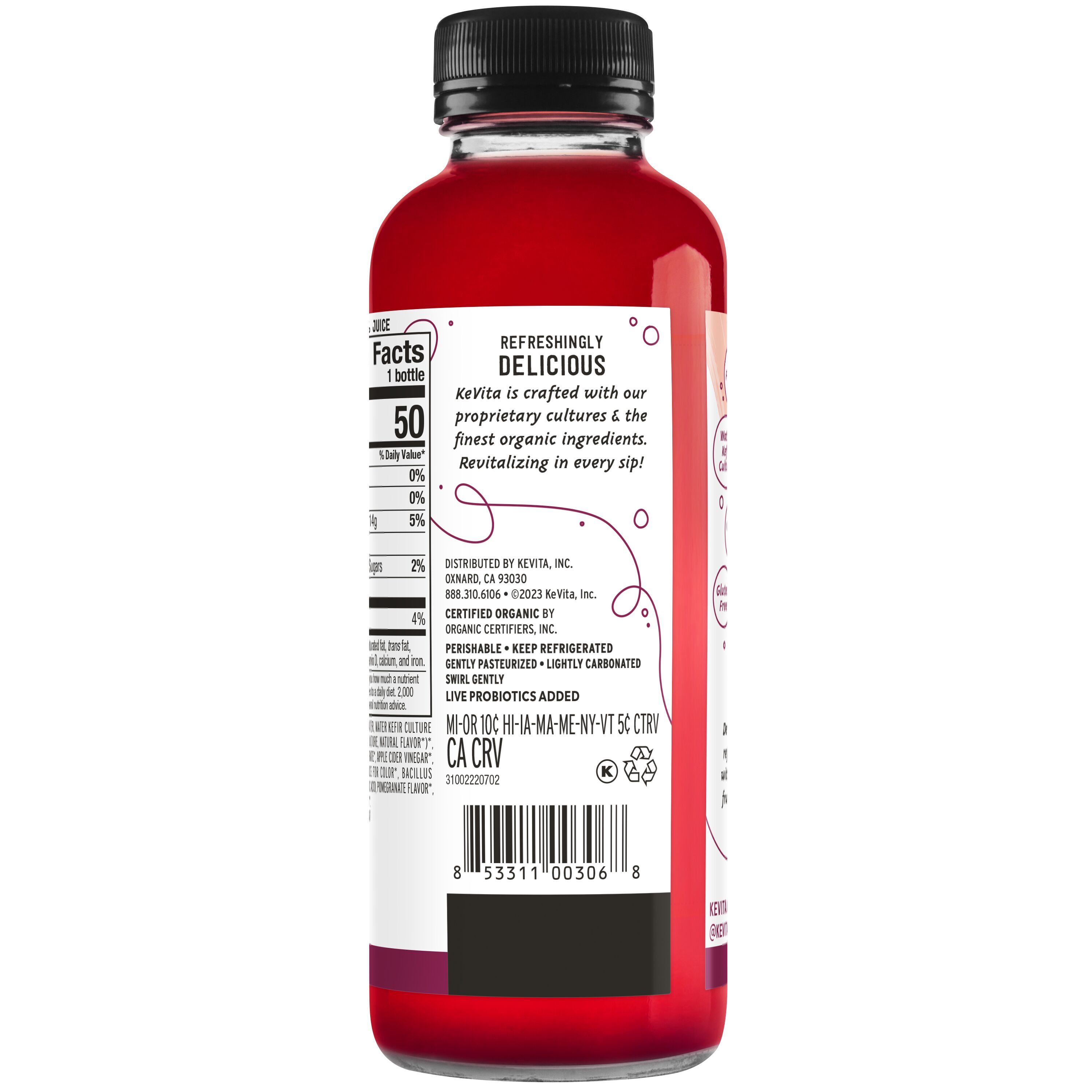 Kevita, Probiotic Refresher, Pomegranate Flavored, Sparkling Drink thumbnail