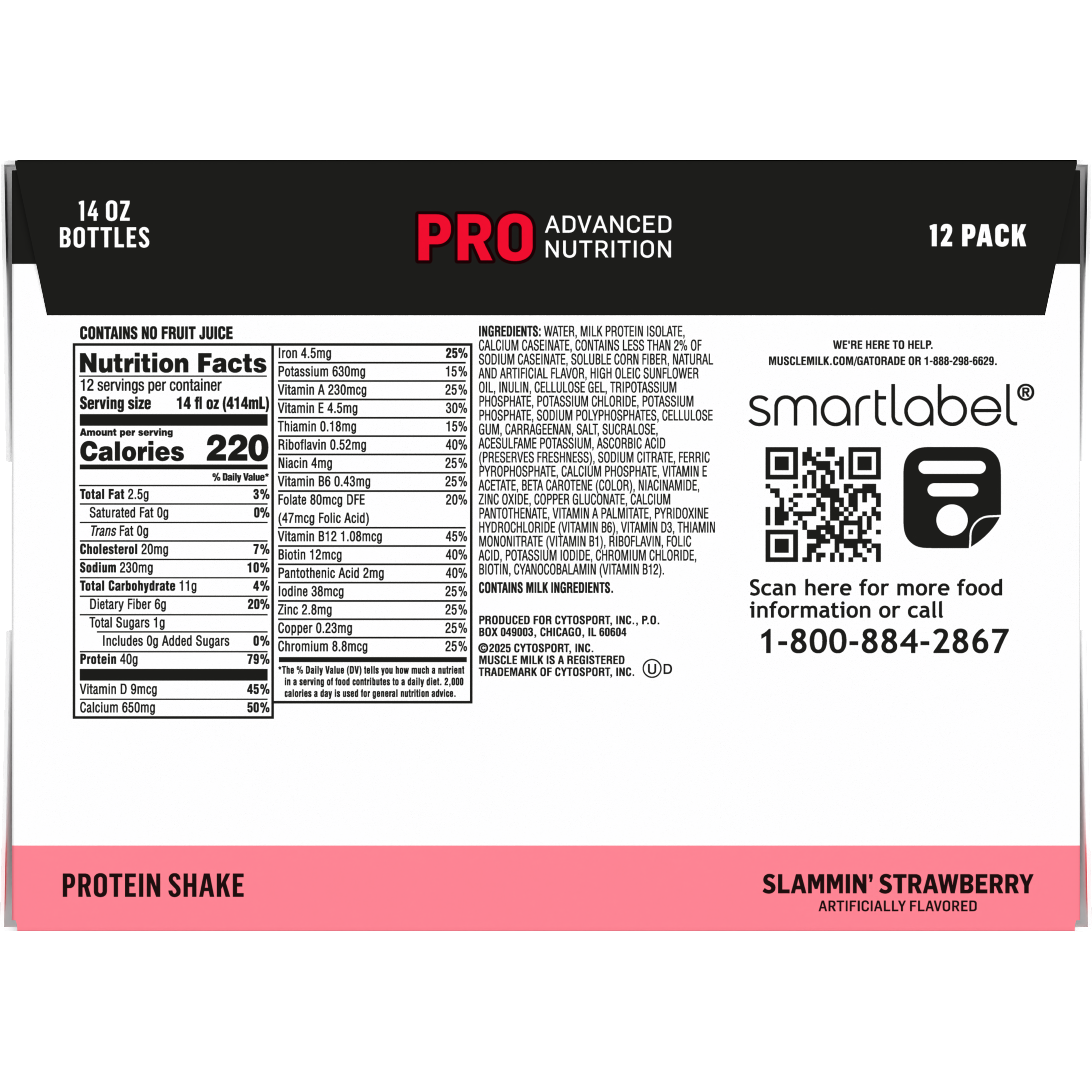 Muscle Milk, Pro Advanced Nutrition, Slammin' Strawberry Artificially Flavored, Protein Shake thumbnail