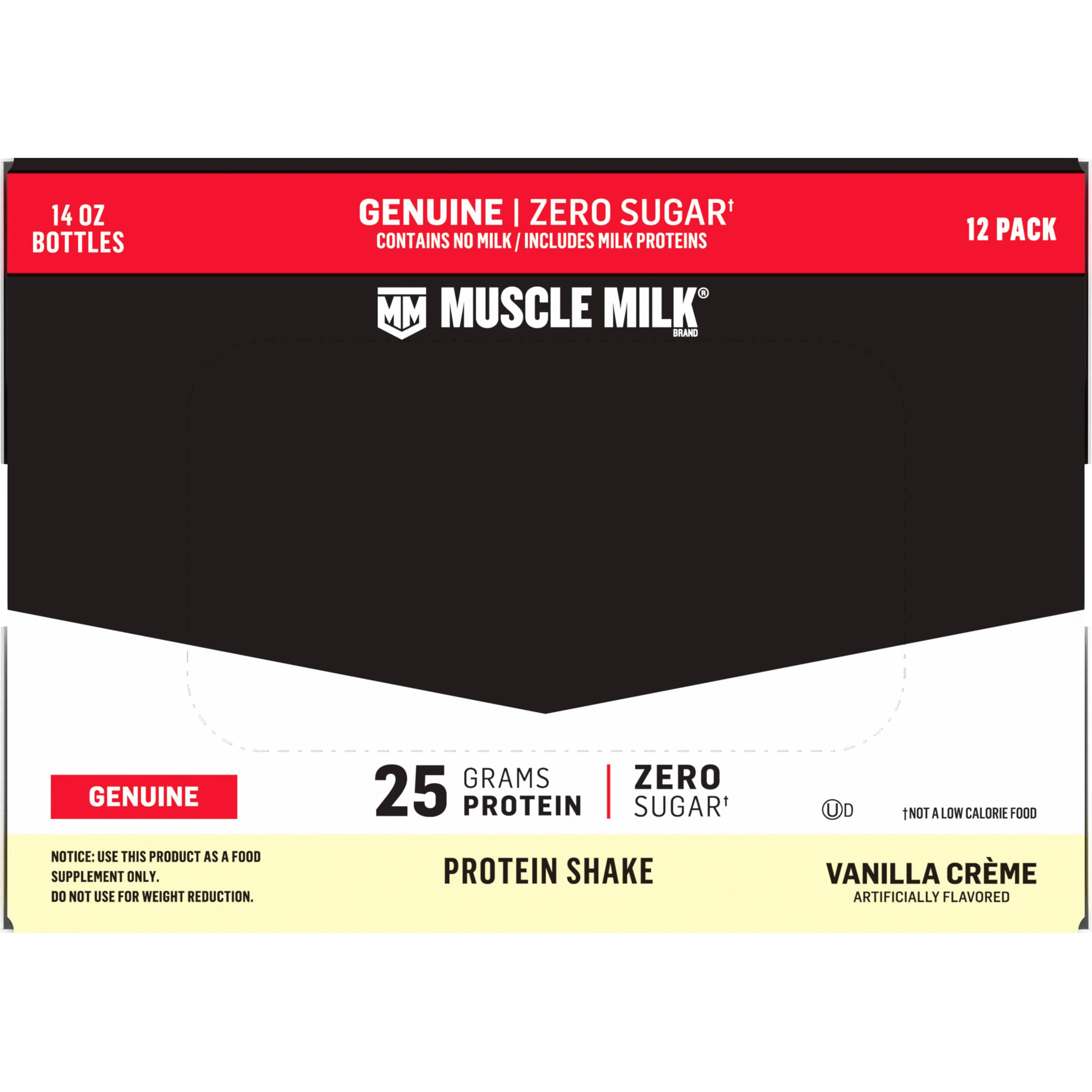 Muscle Milk, Zero Sugar, Genuine, Vanilla Crème Artificially Flavored, Protein Shake