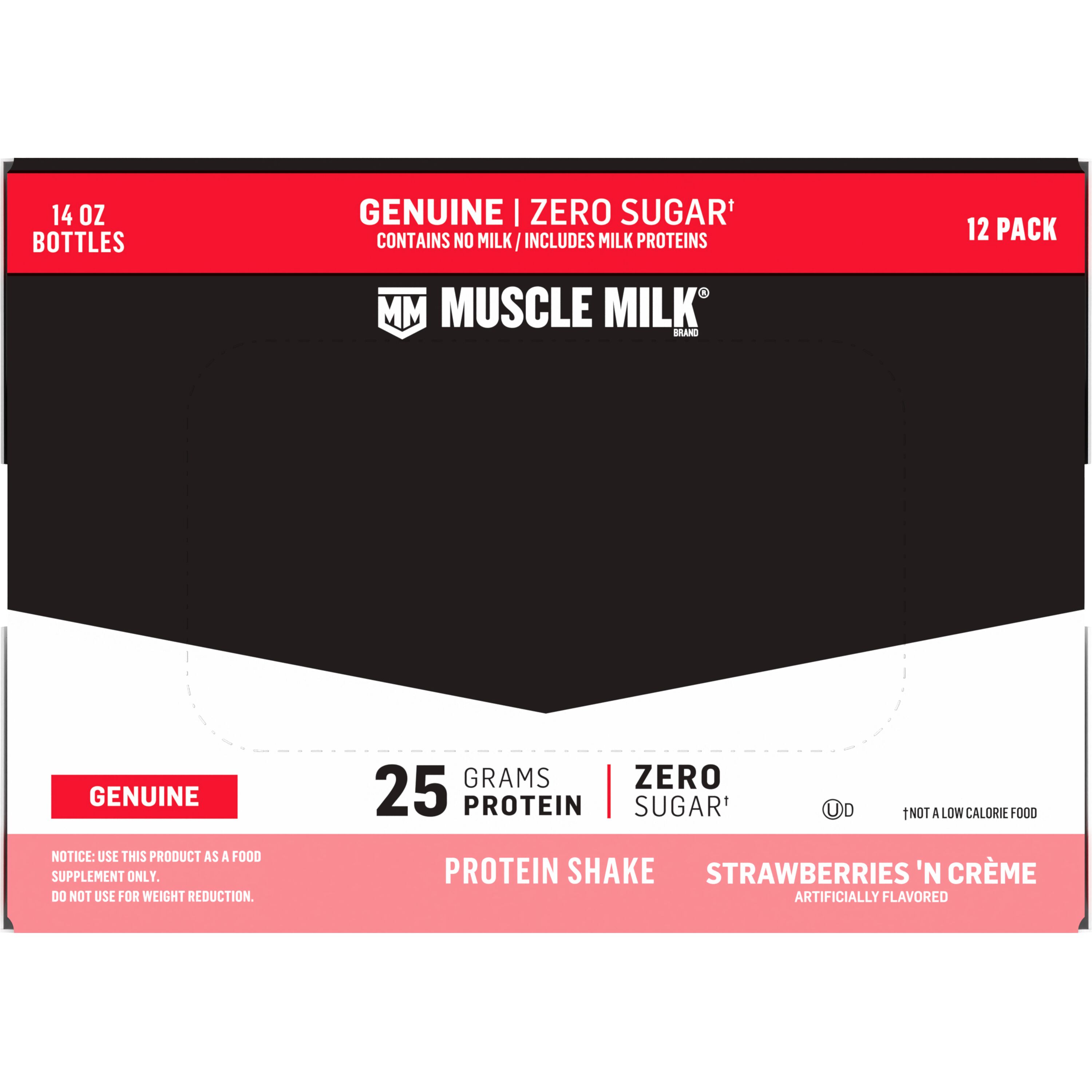 Muscle Milk, Zero Sugar, Genuine, Strawberries 'N Creme Artificially Flavored, Protein Shake
