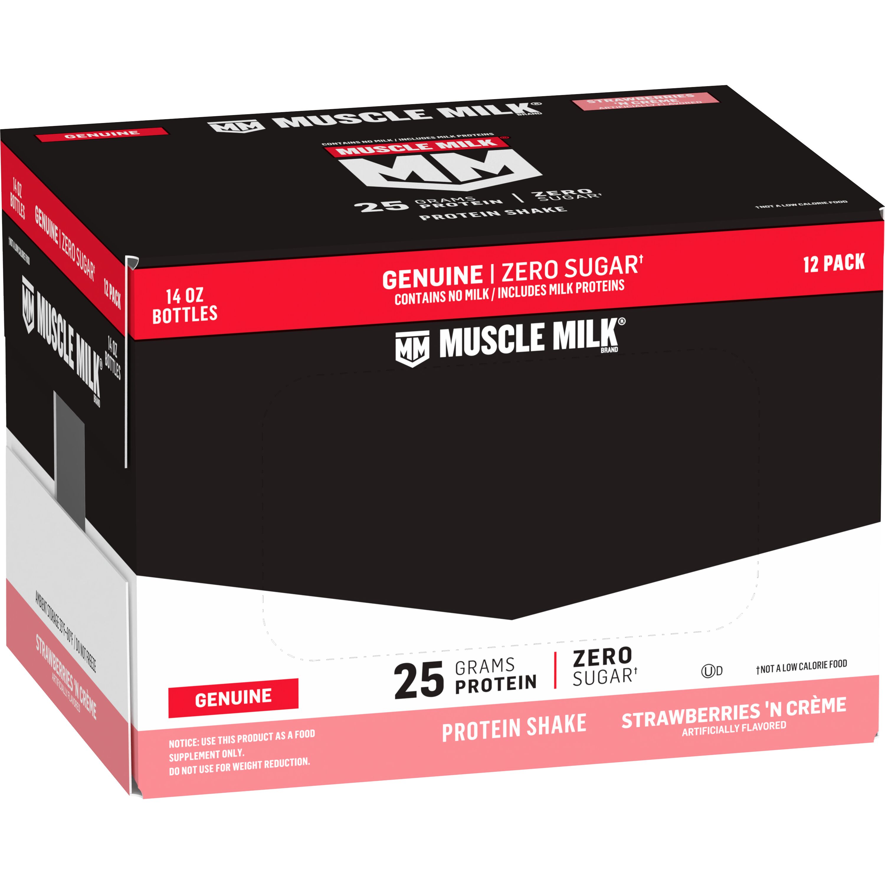 Muscle Milk, Zero Sugar, Genuine, Strawberries 'N Creme Artificially Flavored, Protein Shake thumbnail