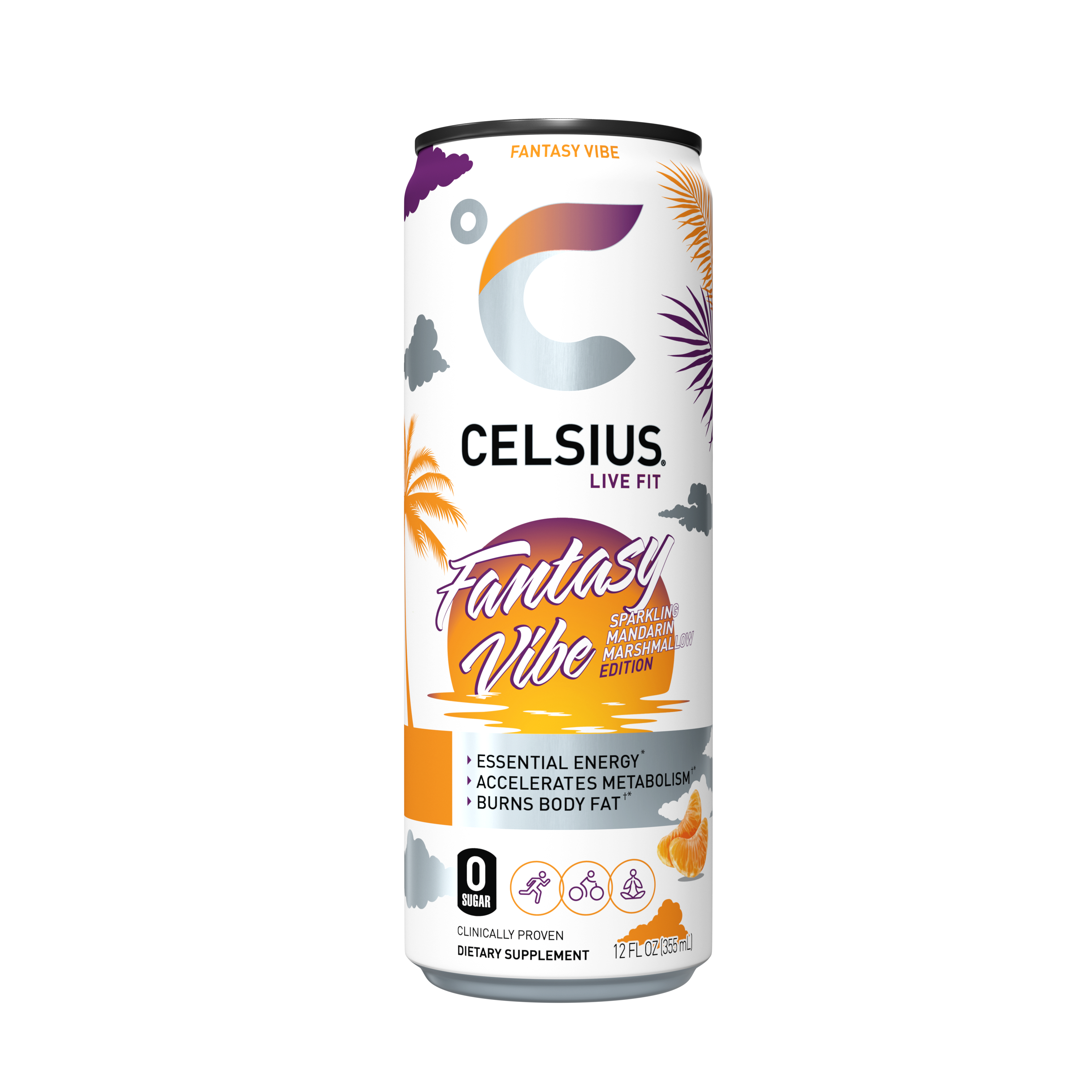 Celsius, Live Fit, Fantasy Vibe, Sparkling Mandarin Marshmallow Edition, Energy Drink