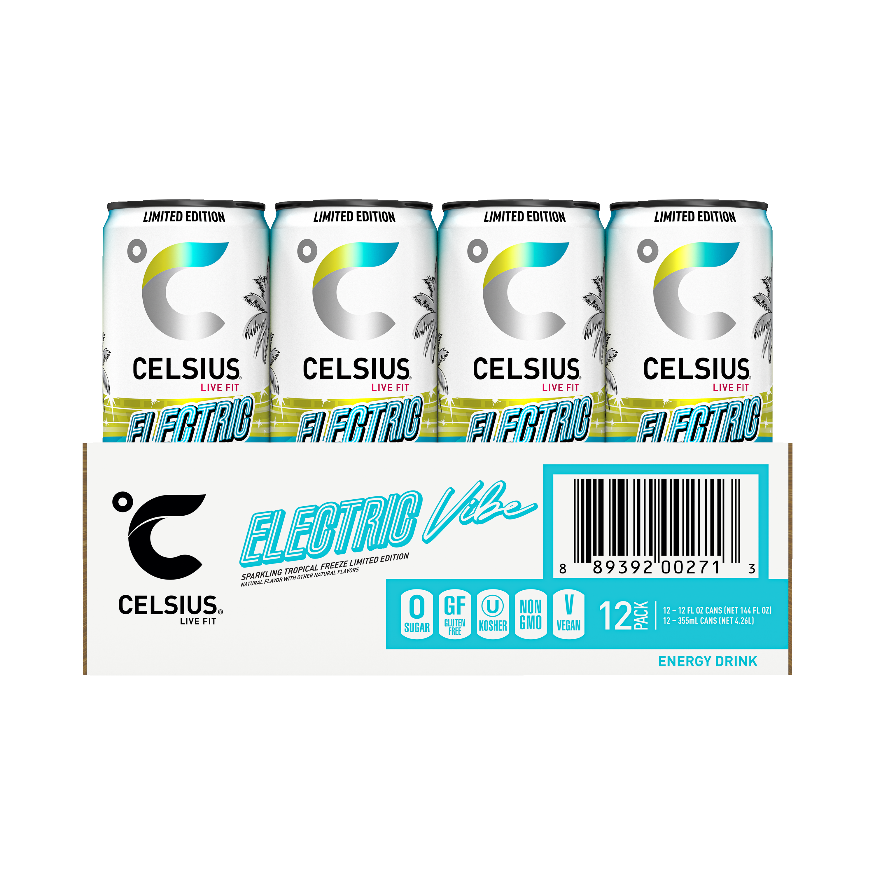 Celsius, Live Fit, Electric Vibe, Sparkling Tropical Freeze Flavor, Energy Drink