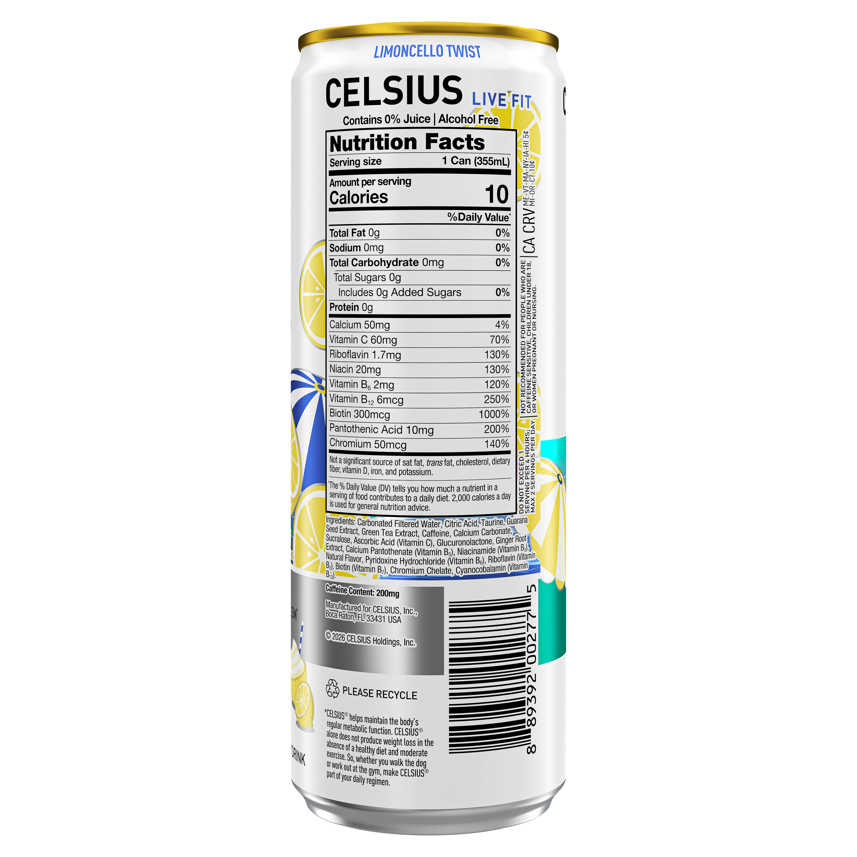 Celsius, Live Fit, Spritz Vibe, Sparkling Limoncello Twist, Energy Drink thumbnail