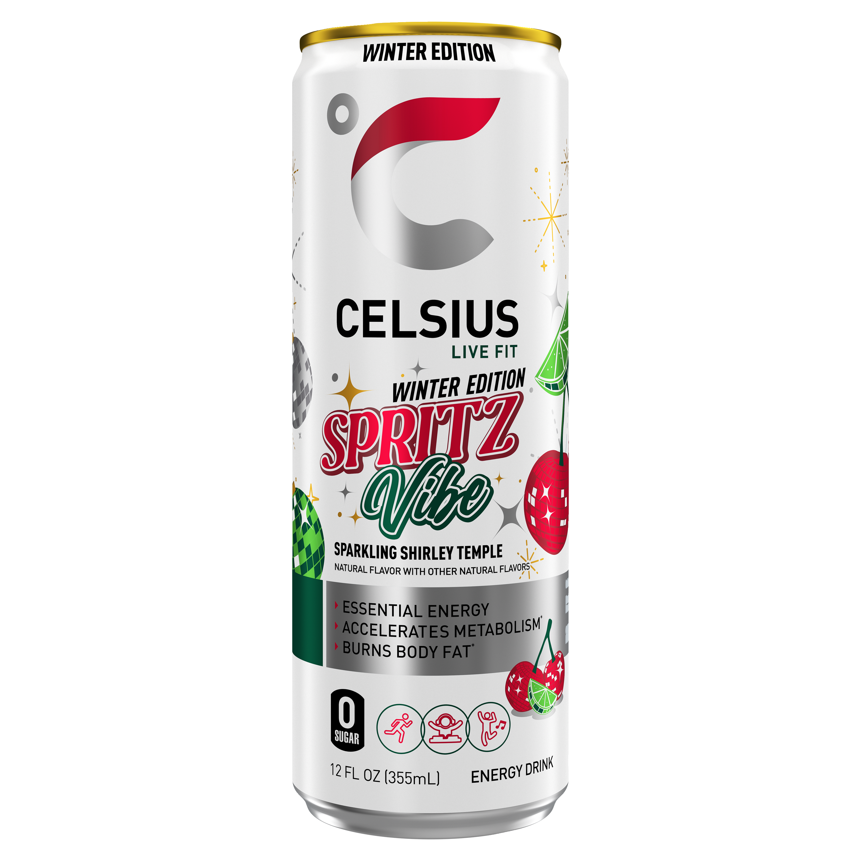 Celsius, Live Fit, Spritz Vibe, Sparkling Shirley Temple Flavor, Energy Drink