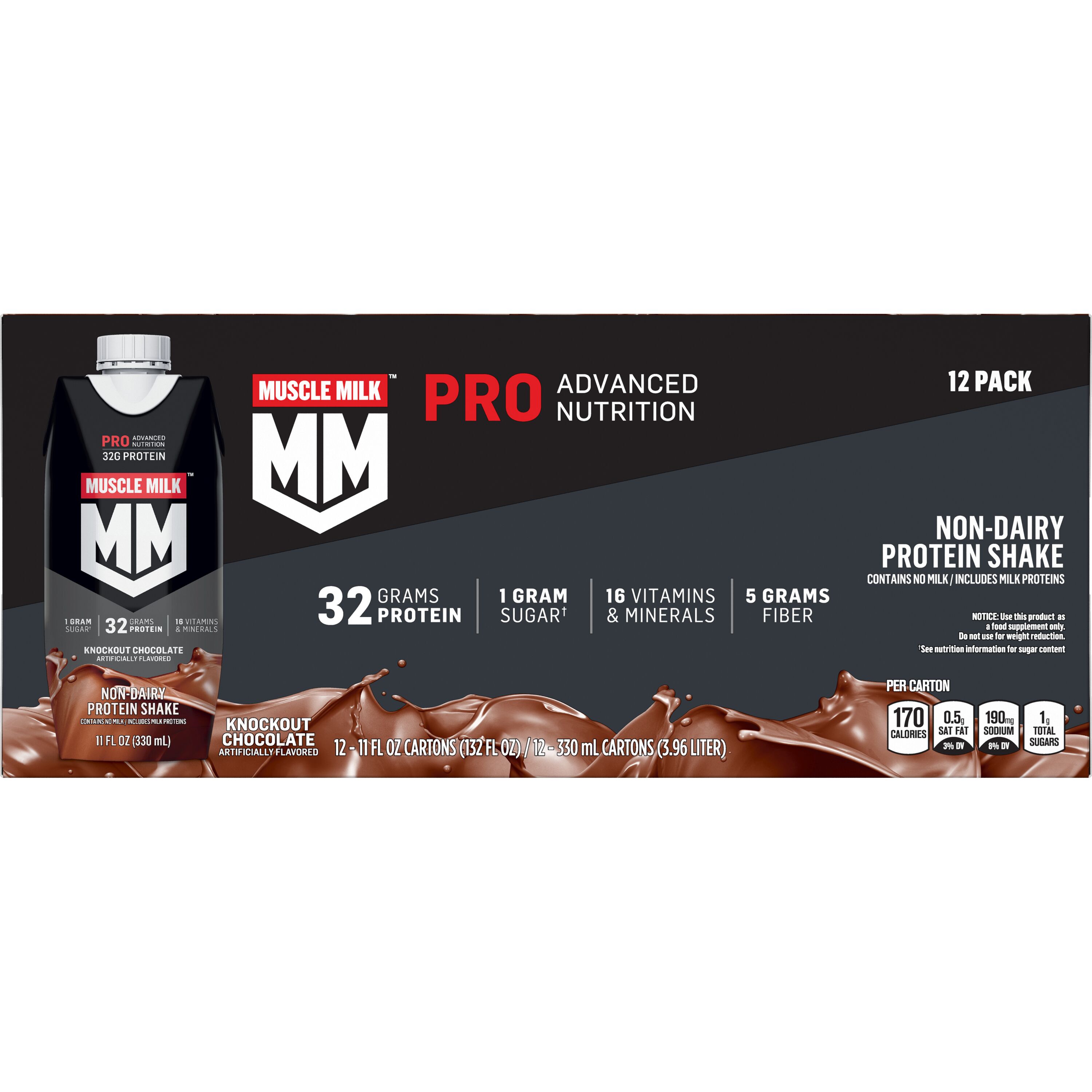 Muscle Milk, Pro Advanced Nutrition, Knockout Chocolate Artificially Flavored, Non-Dairy Protein Shake
