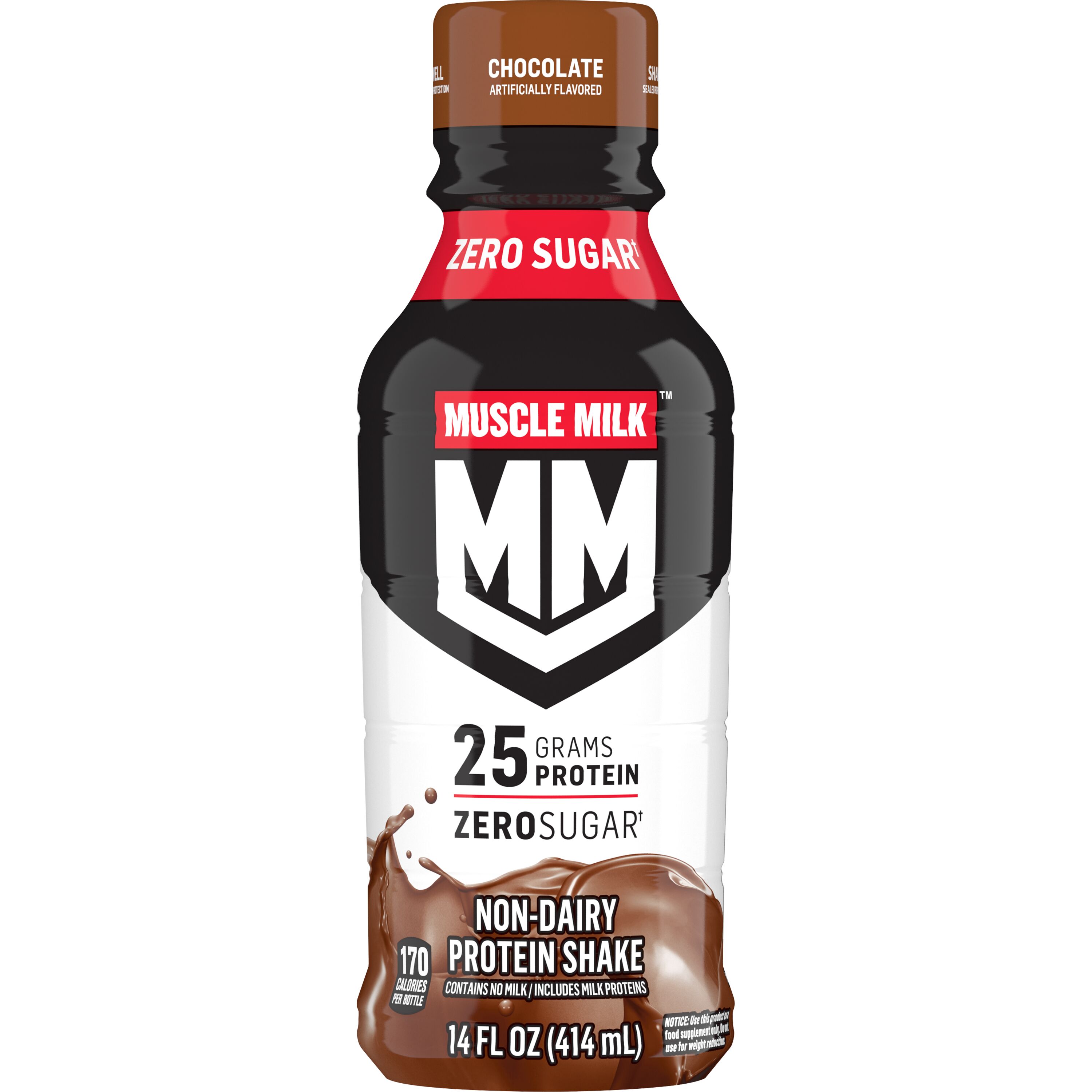 Muscle Milk, Zero Sugar, Genuine, Chocolate Artificially Flavored, Non-Dairy Protein Shake