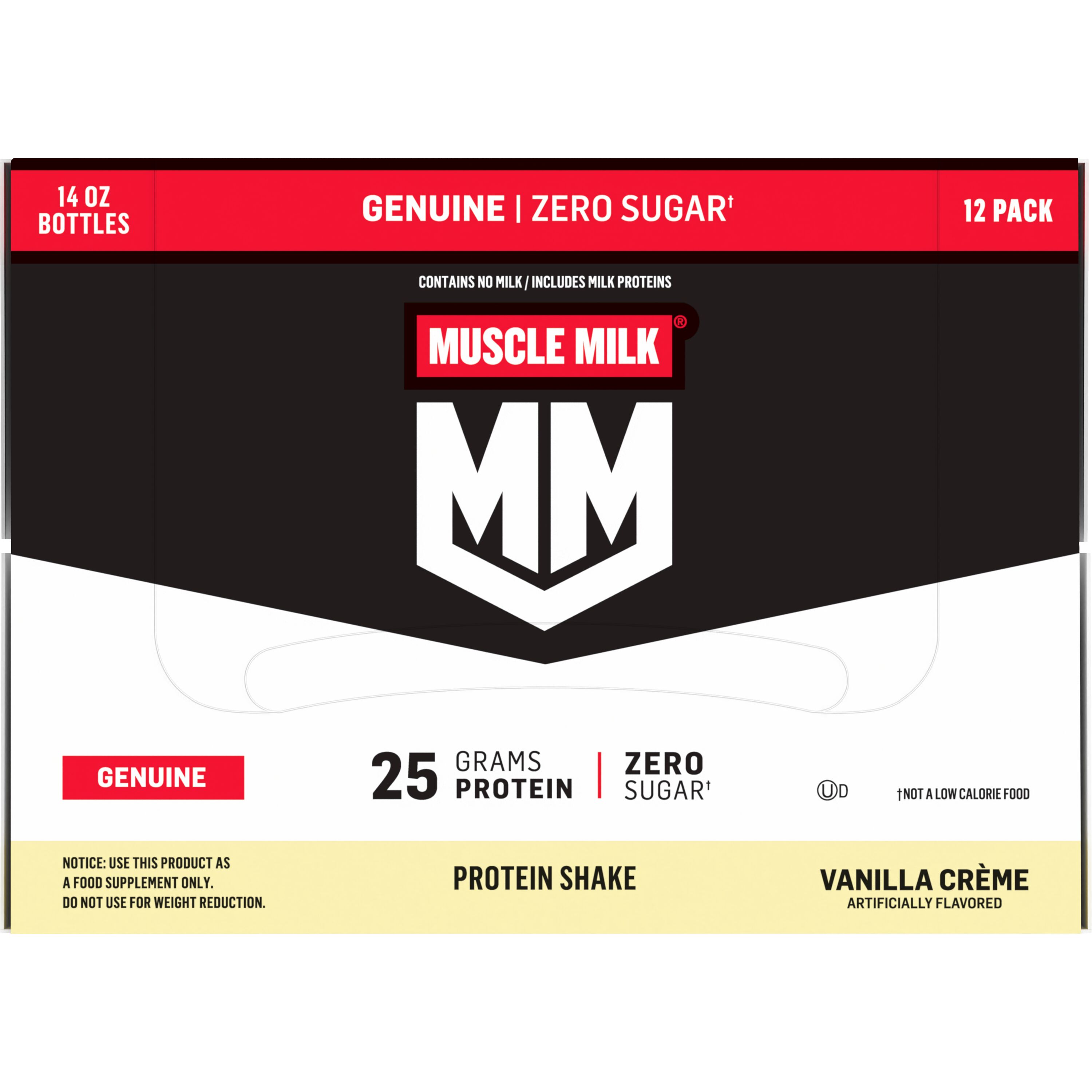 Muscle Milk, Zero Sugar, Genuine, Vanilla Crème Artificially Flavored, Protein Shake