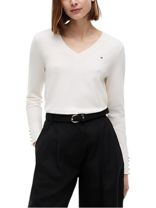Pullover con bottoni dorati e scollatura a V TOMMY HILFIGER | WW0WW40098Z00
