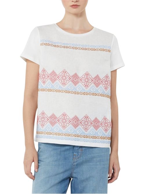 T-shirt in lino ricamato e jersey di cotone stretch wkdgenio MAX MARA WEEKEND | 261594107203