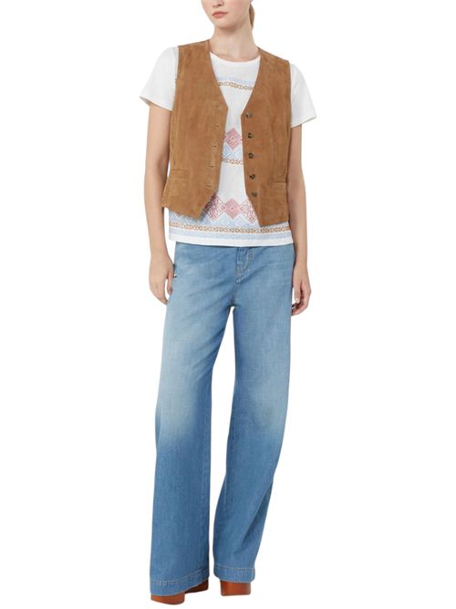 T-shirt in lino ricamato e jersey di cotone stretch wkdgenio MAX MARA WEEKEND | 261594107203