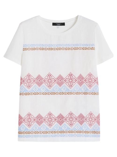 T-shirt in lino ricamato e jersey di cotone stretch wkdgenio MAX MARA WEEKEND | 261594107203