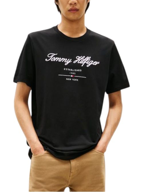 T-shirt in jersey con logo in rilievo nero TOMMY HILFIGER | MW0MW33691BDS