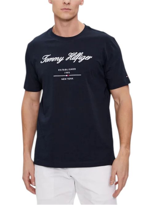 T-shirt in jersey con logo in rilievo blu TOMMY HILFIGER | MW0MW33691DW5
