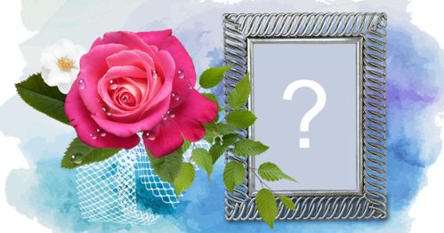 Bela moldura com fundo azul abstrato e flores. Adicione uma foto!