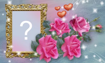 Linda Moldura de Rosas com Borda Dourada e coraçõezinhos. Adicione a sua foto!