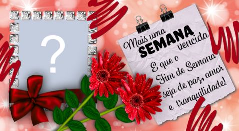 Linda moldura de Fim de Semana com laço e flor. Faça com a sua foto!