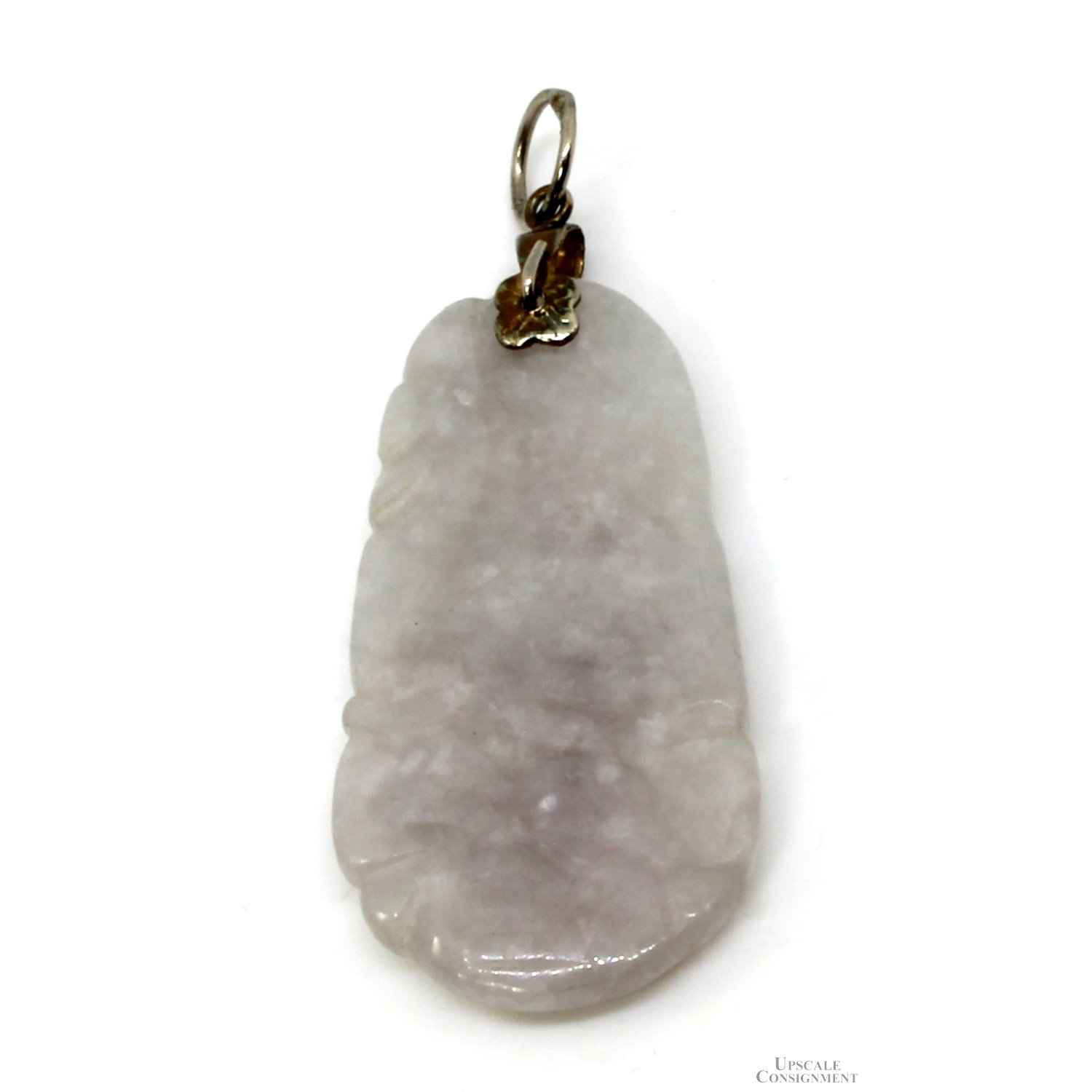 14K GP Carved Lavender Jadeite Jade Oblong Pendant Upscale Consignment