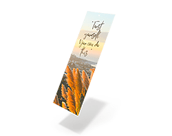 Bookmark with golden grass field photo and script quote