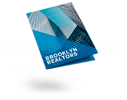 Presentation folder with blue skyscraper cover for Brooklyn Realtors